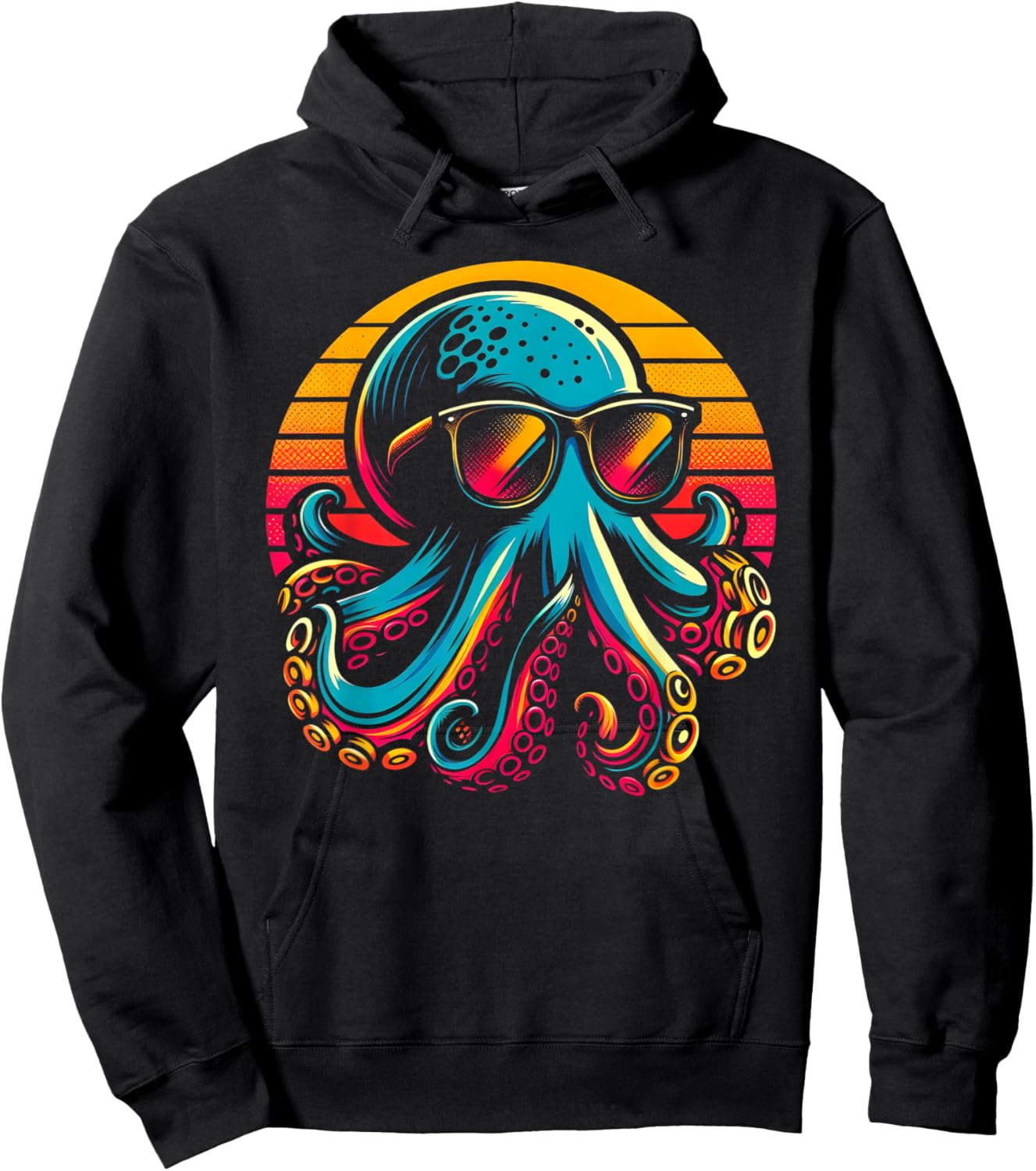Cool Octopus Kraken With Sunglasses Men Women Kids Vintage Hoodie - Hoodie | Black
