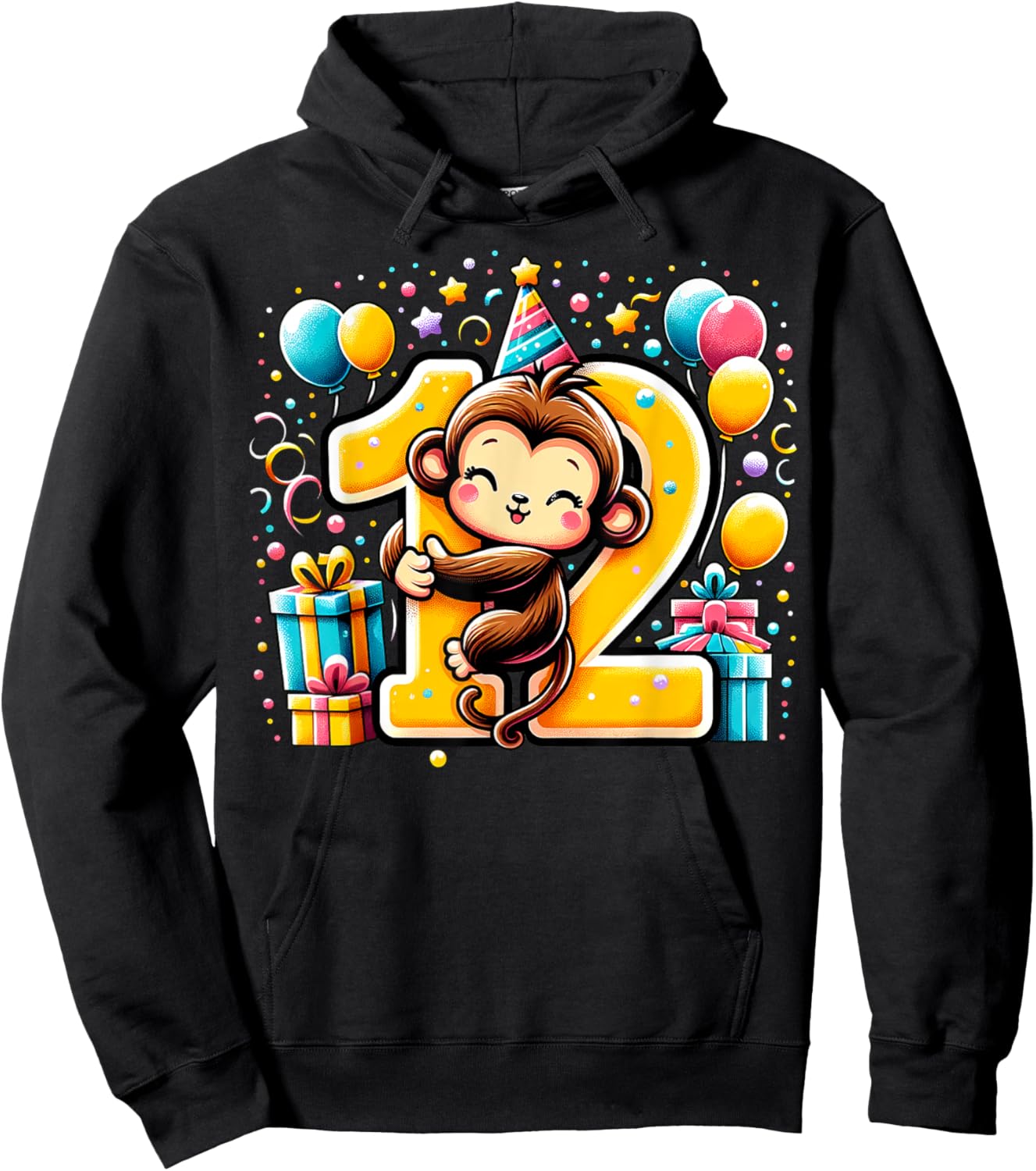 Monkey 12th birthday boy girl 12 years old twelfth Monkey Hoodie - Hoodie | Black