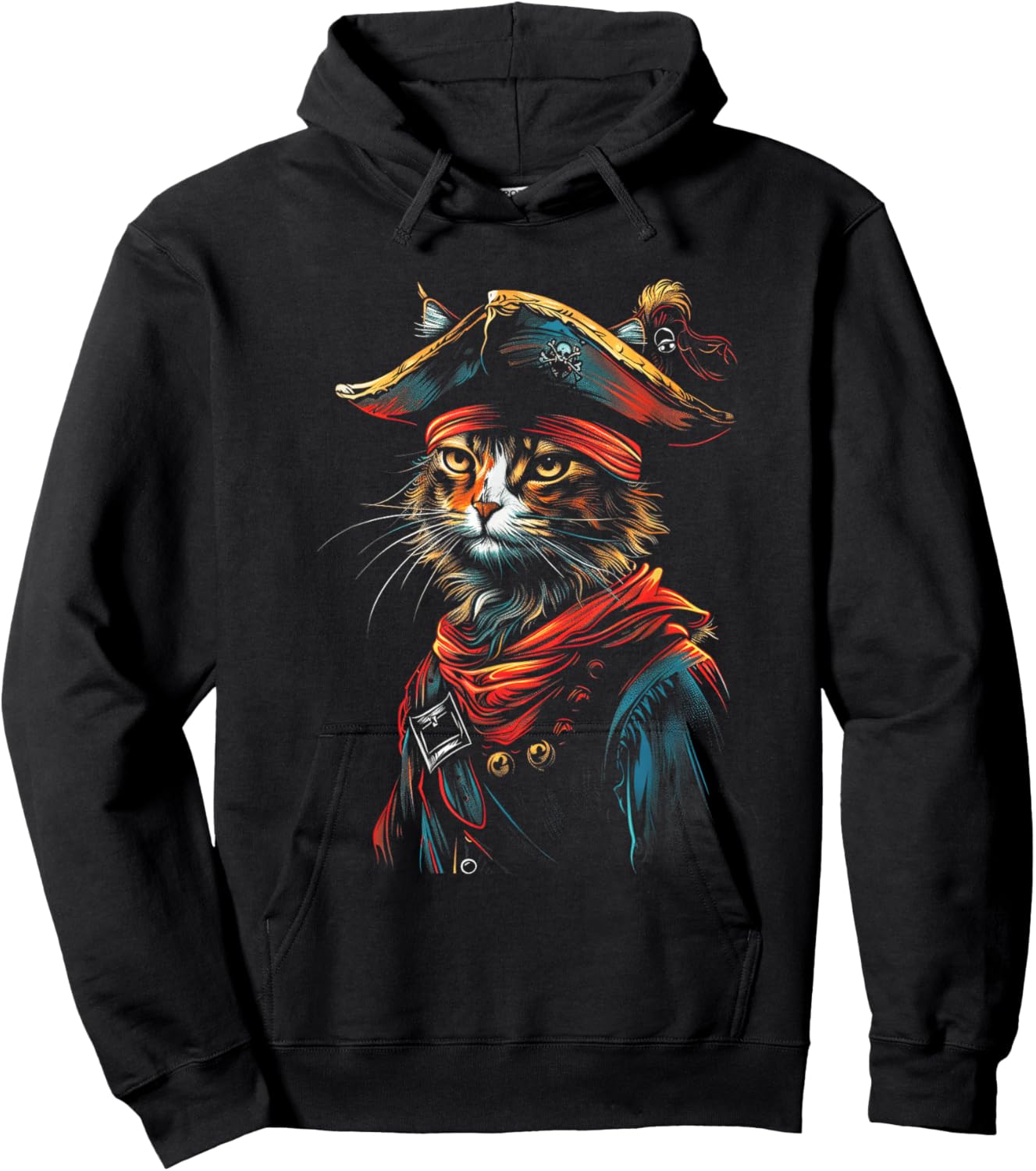 Pet Pirates Nautical Cat Pirate Costume Cat - Black, Small, -Adults, Short Sleeve, , Halloween Cat Pirate Hoodie - Hoodie | Black