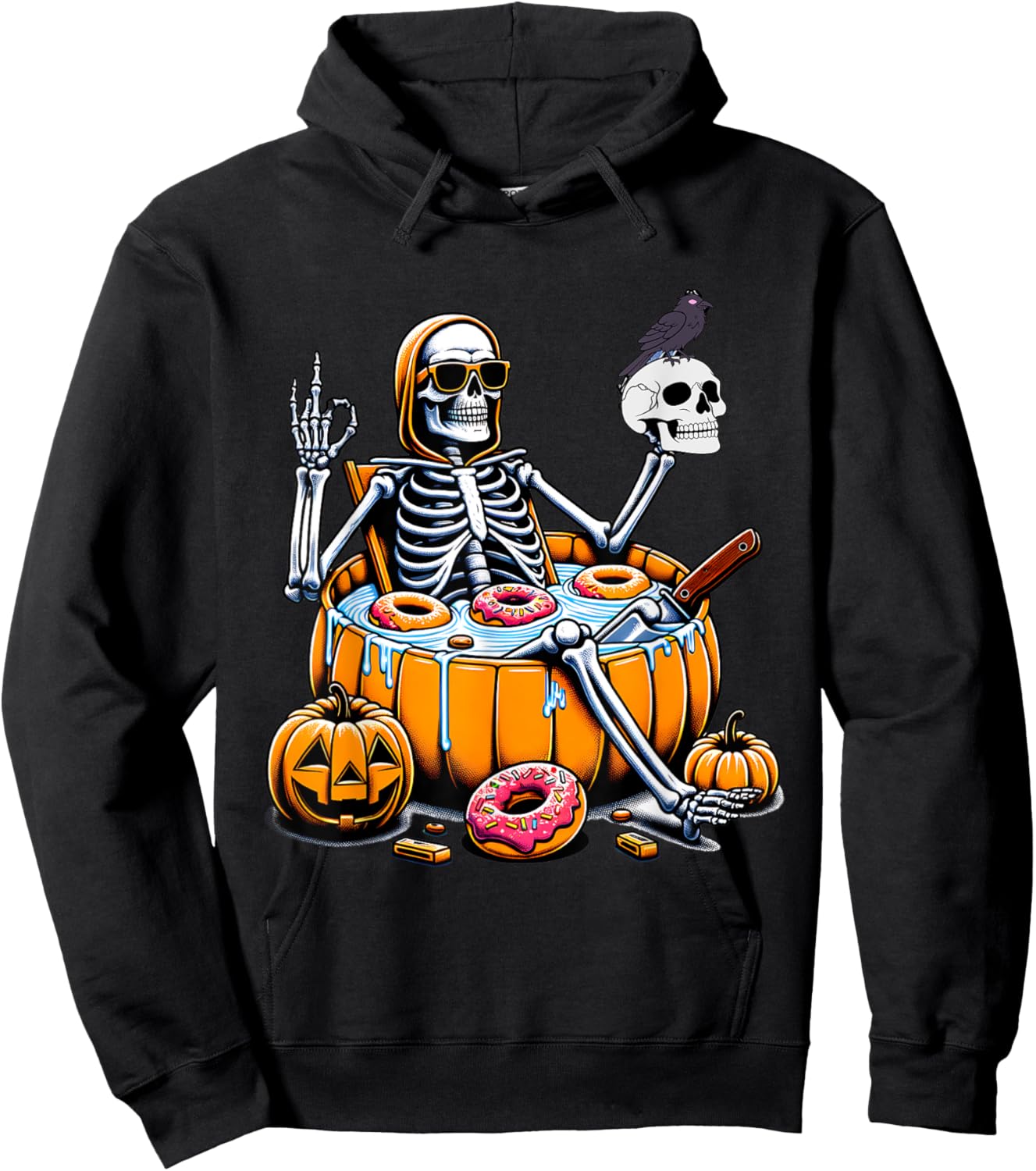 Halloween Just Chillin Skeleton Summerween Donut Women Men Hoodie - Hoodie | Black
