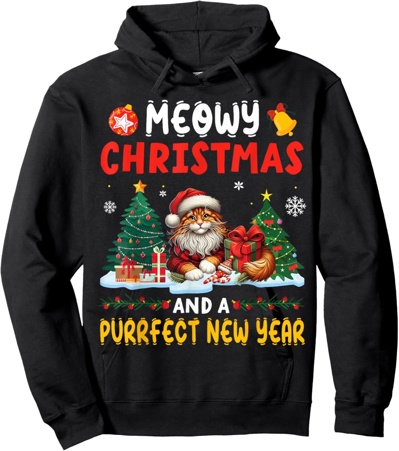 MAINE COON On Snow Meowy Christmas And A Purrfect New Year Hoodie - Hoodie | Black