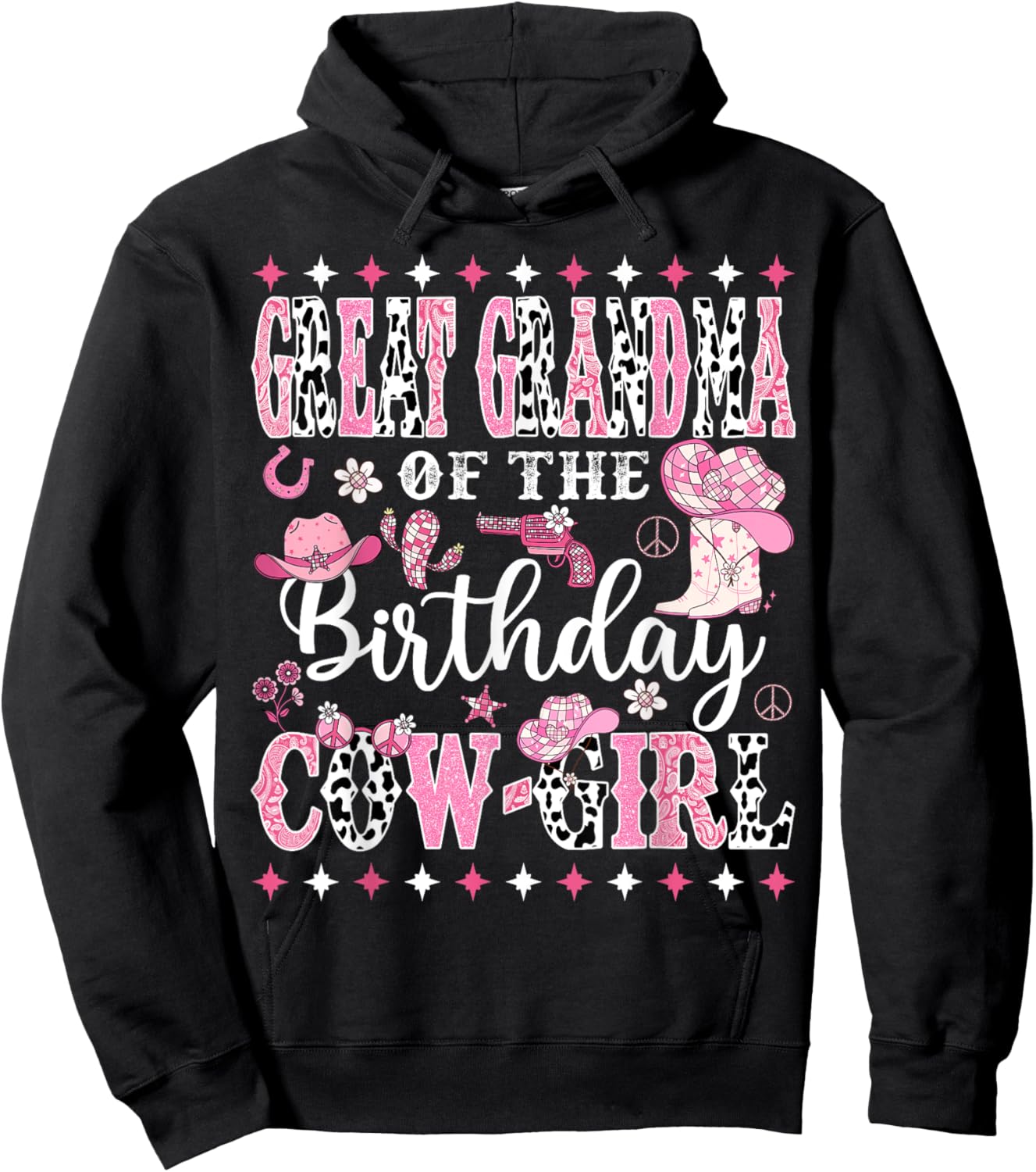 Great Grandma Of The Birthday CowGirl Rodeo CowGirl Birthday Hoodie - Hoodie | Black