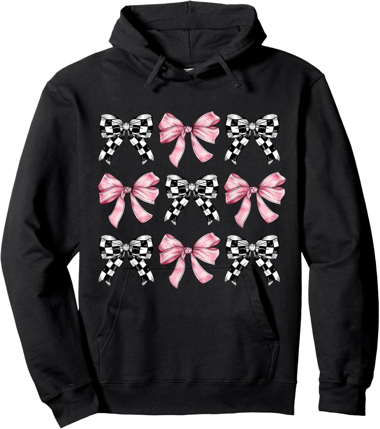 Pink Bows Cute Coquette Checkered Bow y2k Girl Aesthetic Hoodie - Hoodie | Black