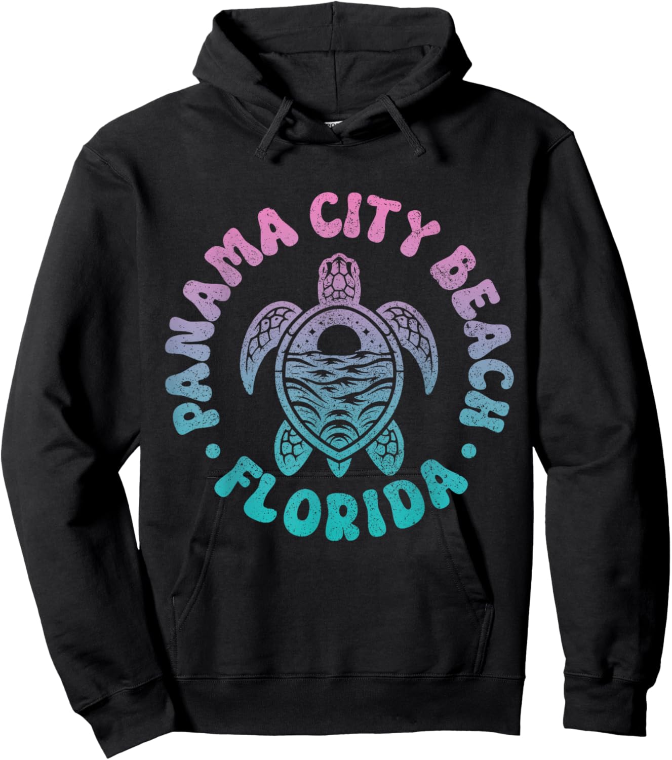 Panama City Beach Florida Sea Turtle Surfer Souvenir Retro Hoodie - Hoodie | Black
