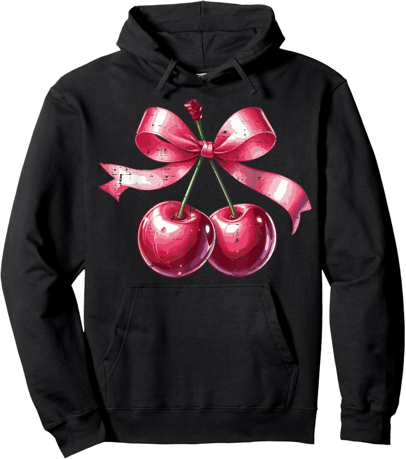 Cherry With Pink Ribbon Funny Saying Women Girls Kids Youth Hoodie - Hoodie | Black