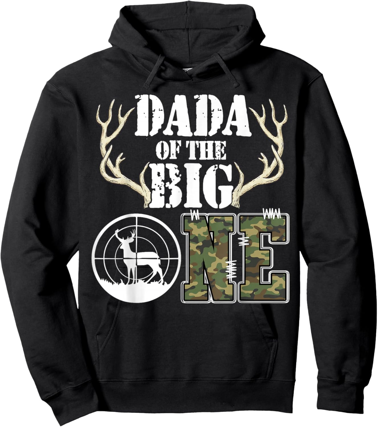 Dada of The Big One 1st Birthday Boy Deer Hunter Camouflage Hoodie - Hoodie | Black
