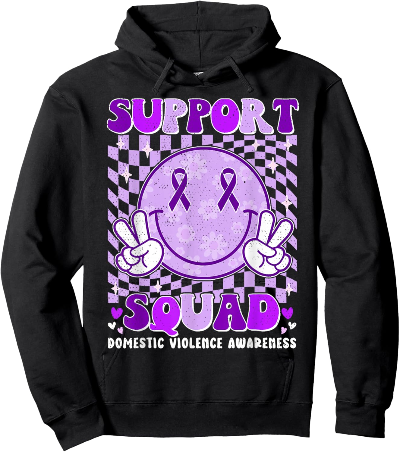 Groovy Domestic Violence Awareness Men Women Support Squad Hoodie - Hoodie | Black
