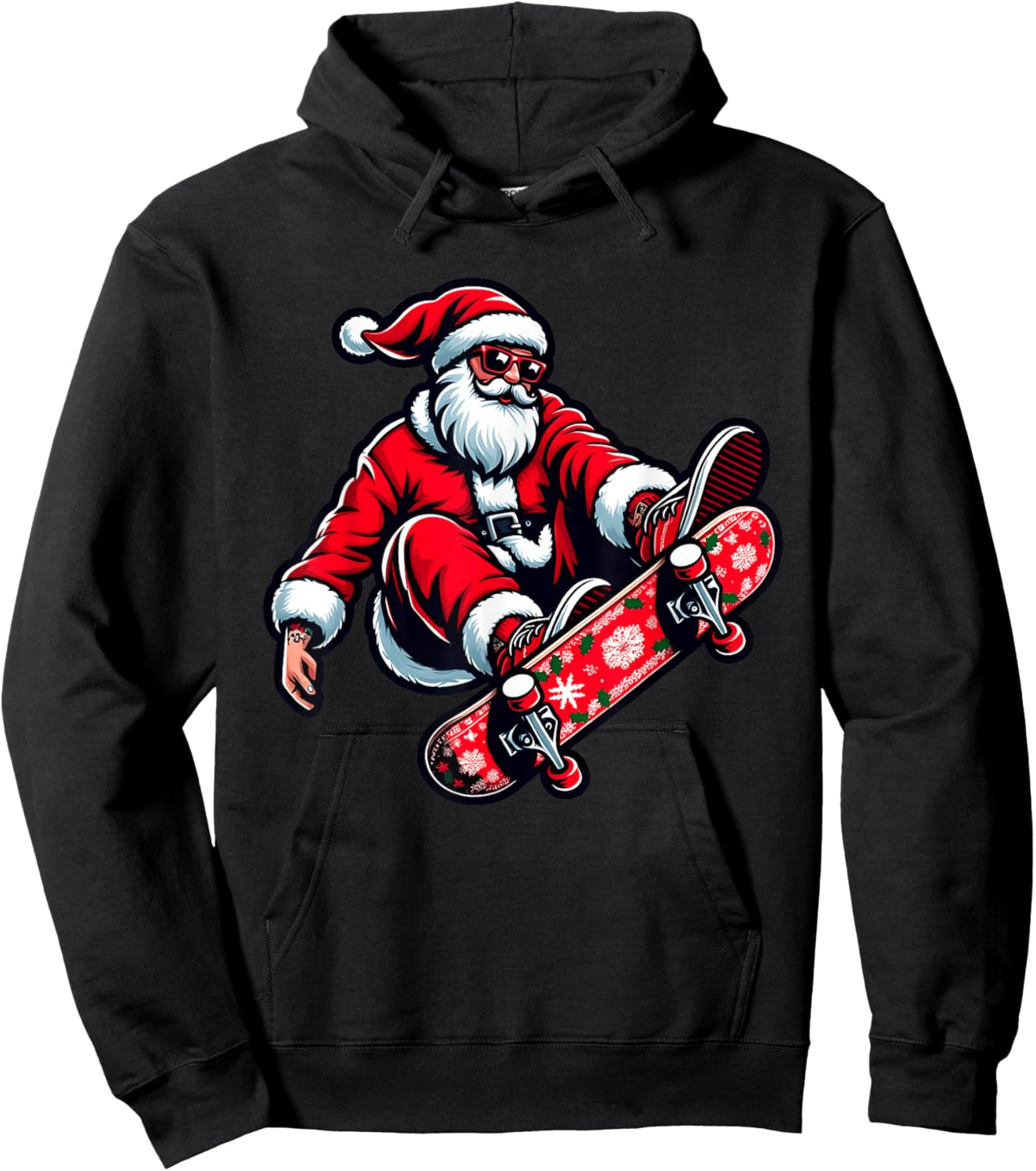 Santa Riding Skateboard Xmas Pajama Christmas Toddler Kids Hoodie - Hoodie | Black