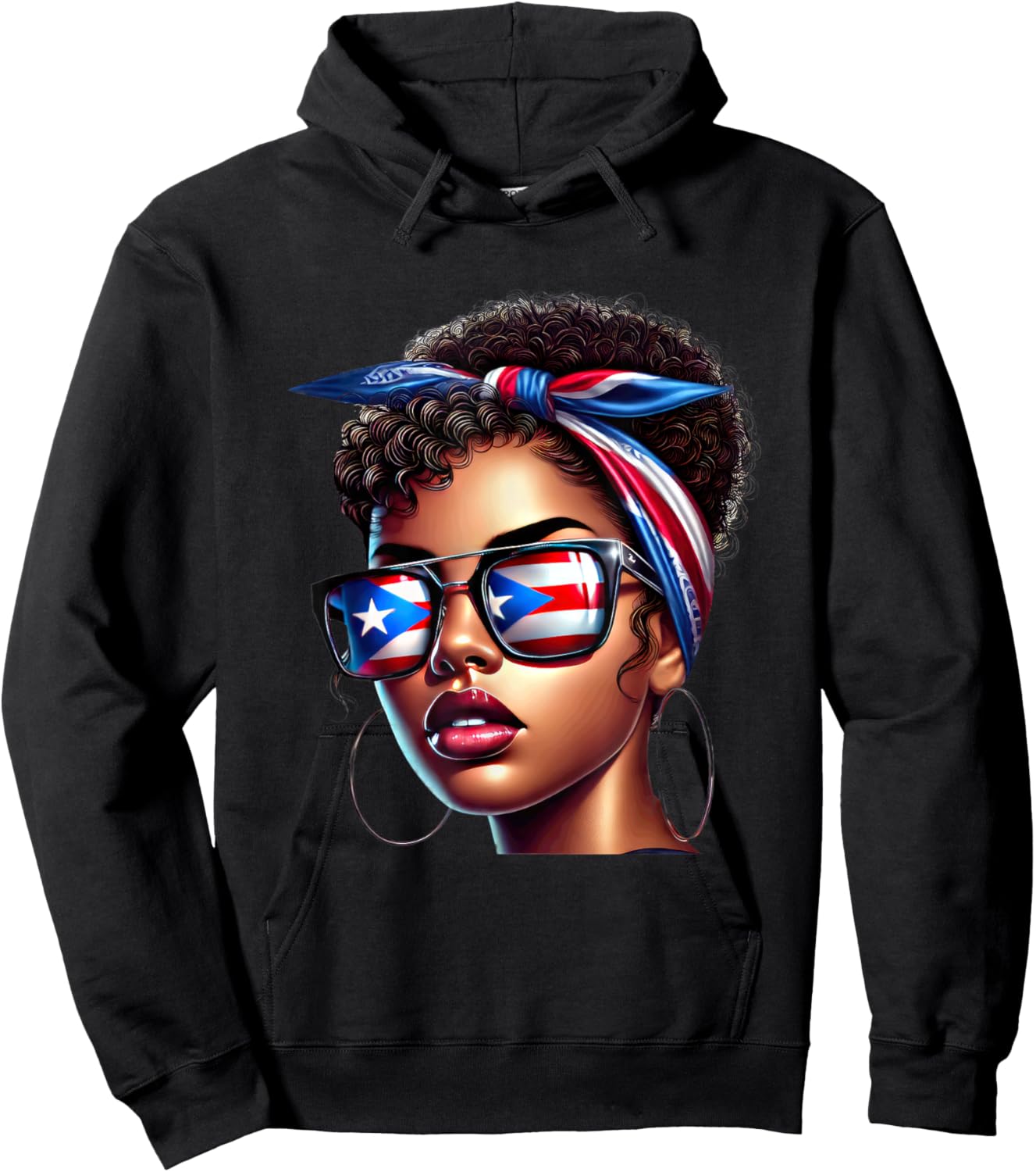 Afro Boricua Latina Puerto Rican Flag Bandana Sunglasses Fun Hoodie - Hoodie | Black