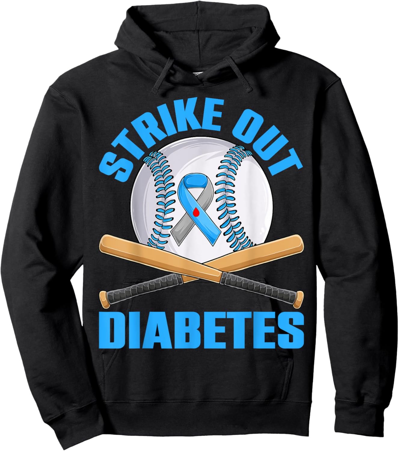 Strike Out Type 1 Diabetes Awareness T1D Warrior Baseball Hoodie - Hoodie | Black