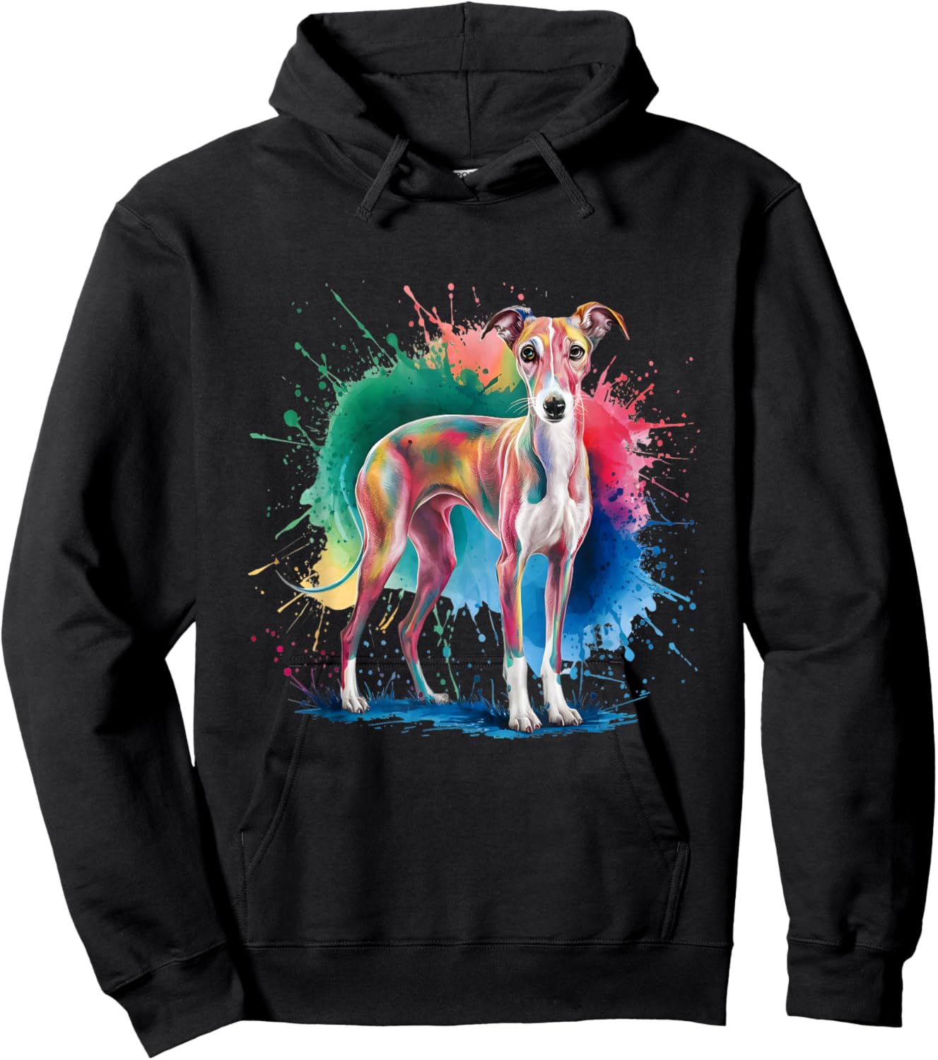 Men Woman Colorful Watercolor Whippet Hoodie - Hoodie | Black