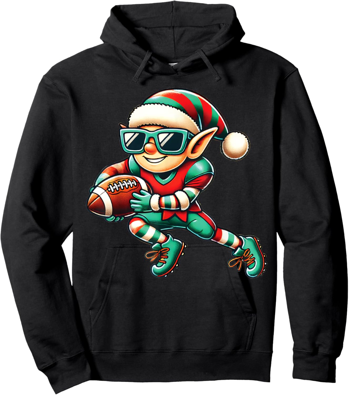 Christmas Elf Playing Football Lineman Quarterback Boys Kids Hoodie - Hoodie | Black