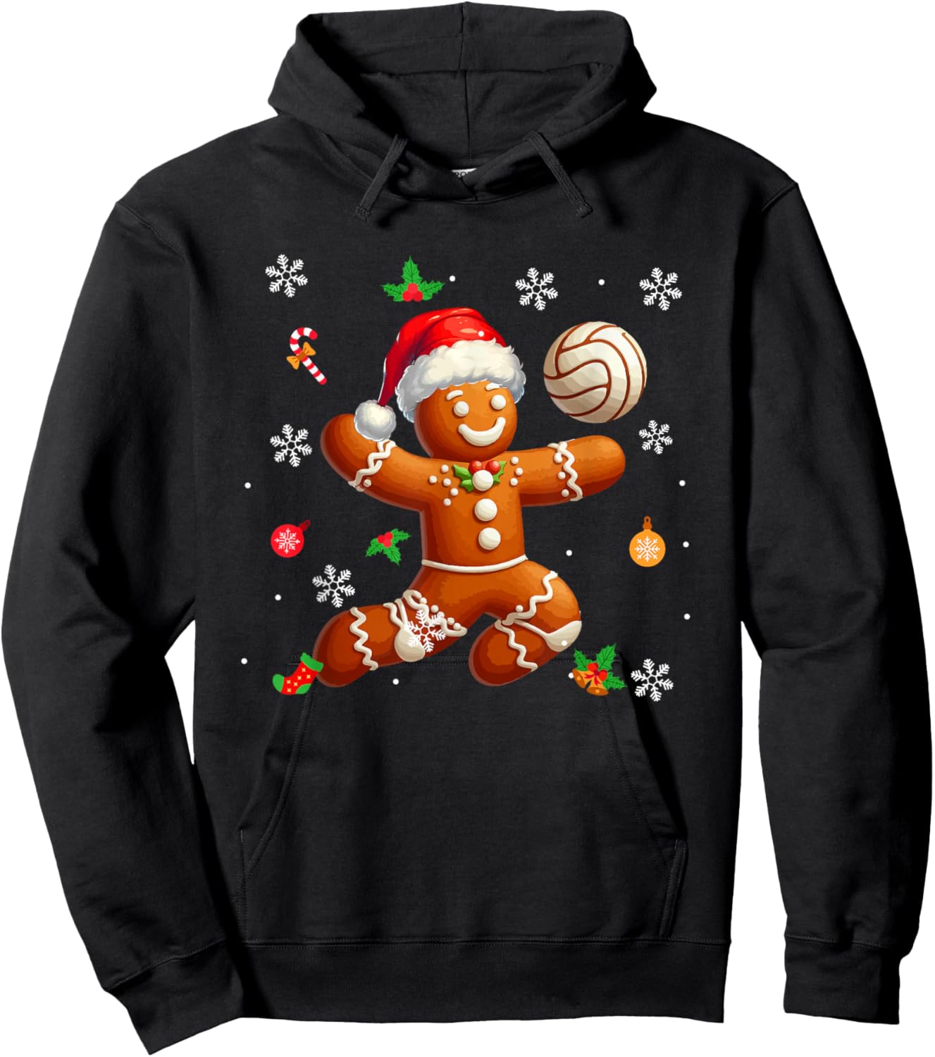 Gingerbread Playing Volleyball Christmas Player Kids Family Hoodie - Hoodie | Black