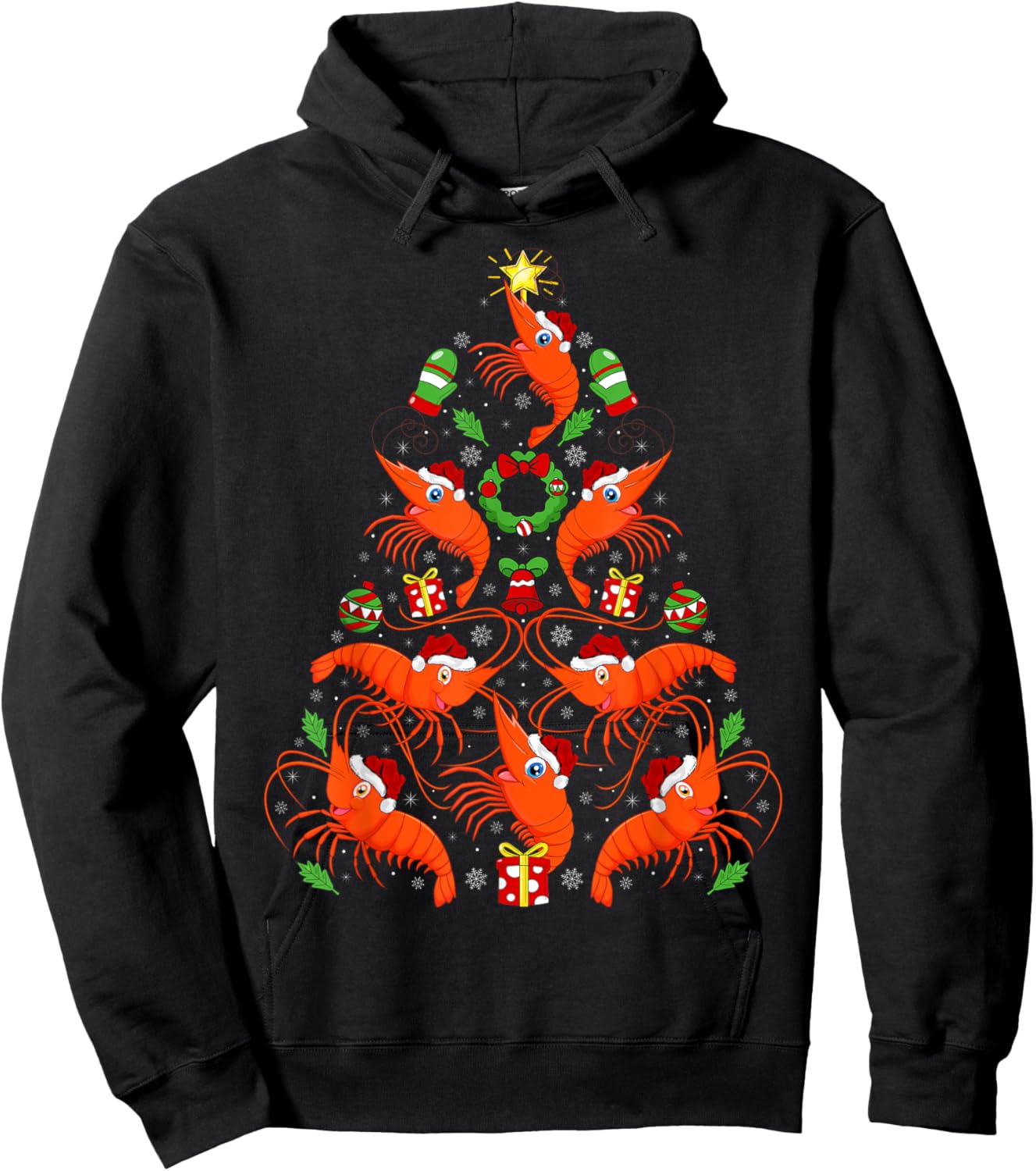 Shrimp Xmas Decoration Santa Hat Shrimp Christmas Tree Hoodie - Hoodie | Black