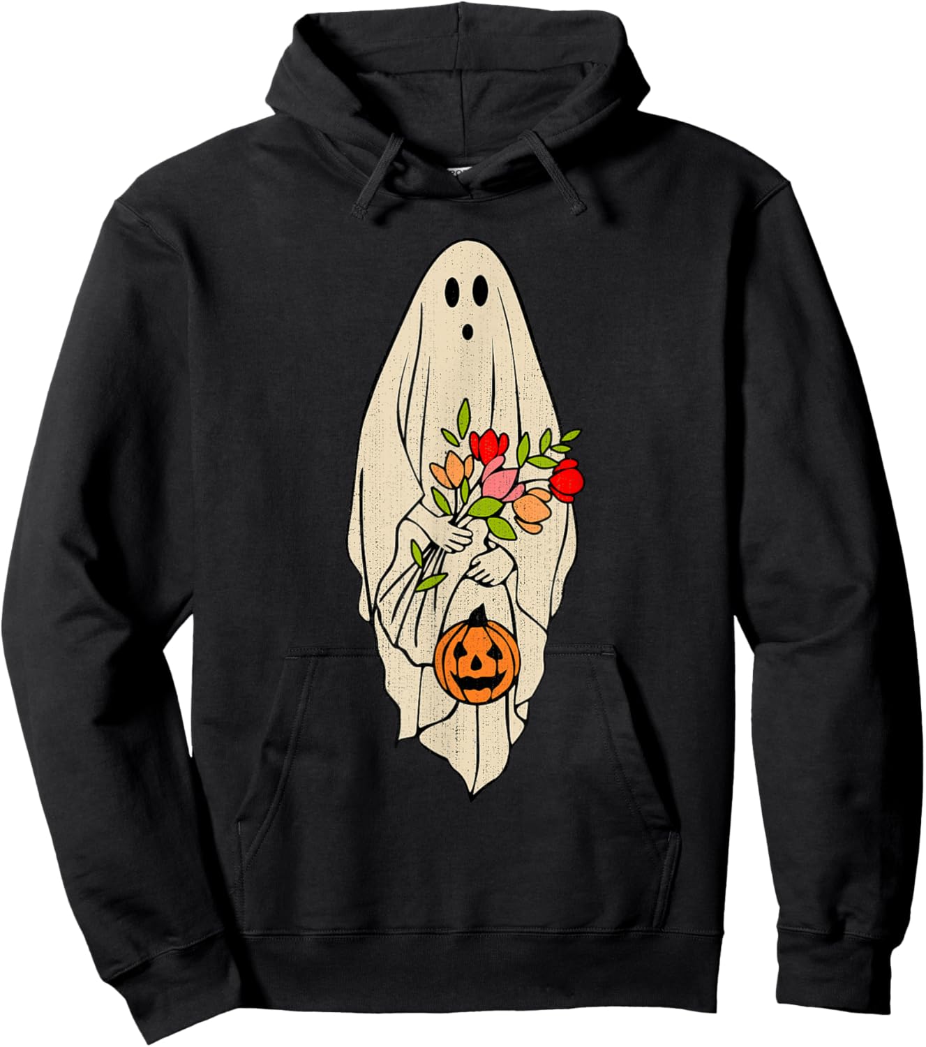 Retro Vintage Ghost Floral Pumpkin Halloween Girls Hoodie - Hoodie | Black
