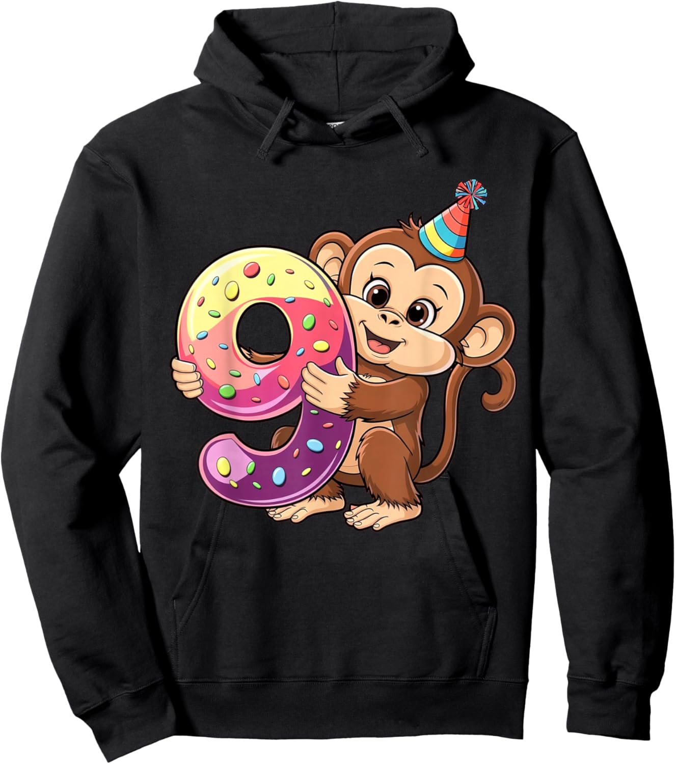 Monkey Birthday Age 9 Girl Hoodie - Hoodie | Black