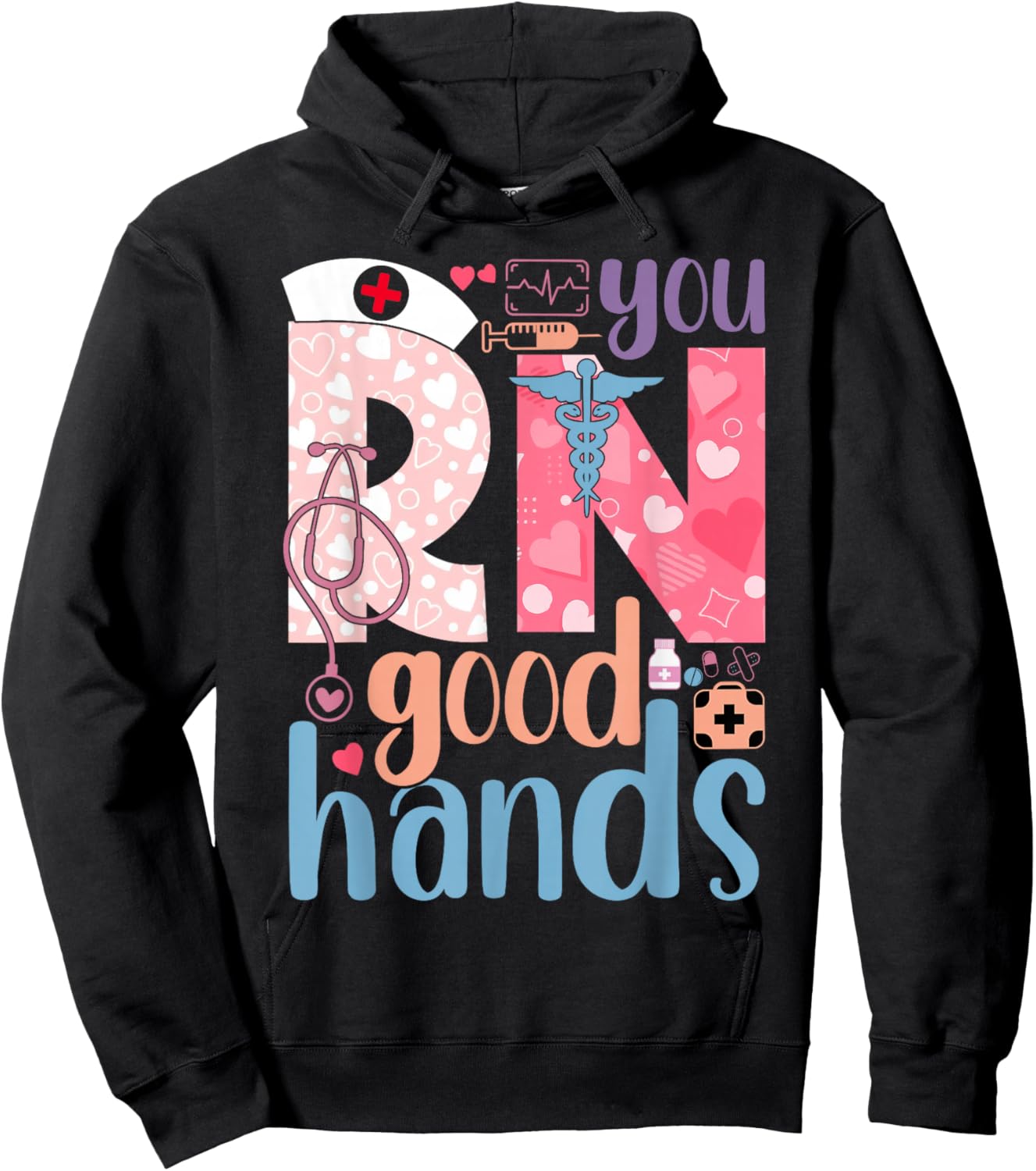 You RN Good Hands Cute Nurse Nursing Student Graduation Hoodie - Hoodie | Black