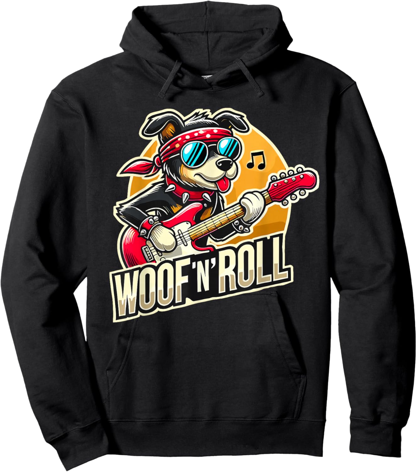 Funny Dog Woof ’n’ Roll Cool Guitar Rock Dog Hoodie - Hoodie | Black