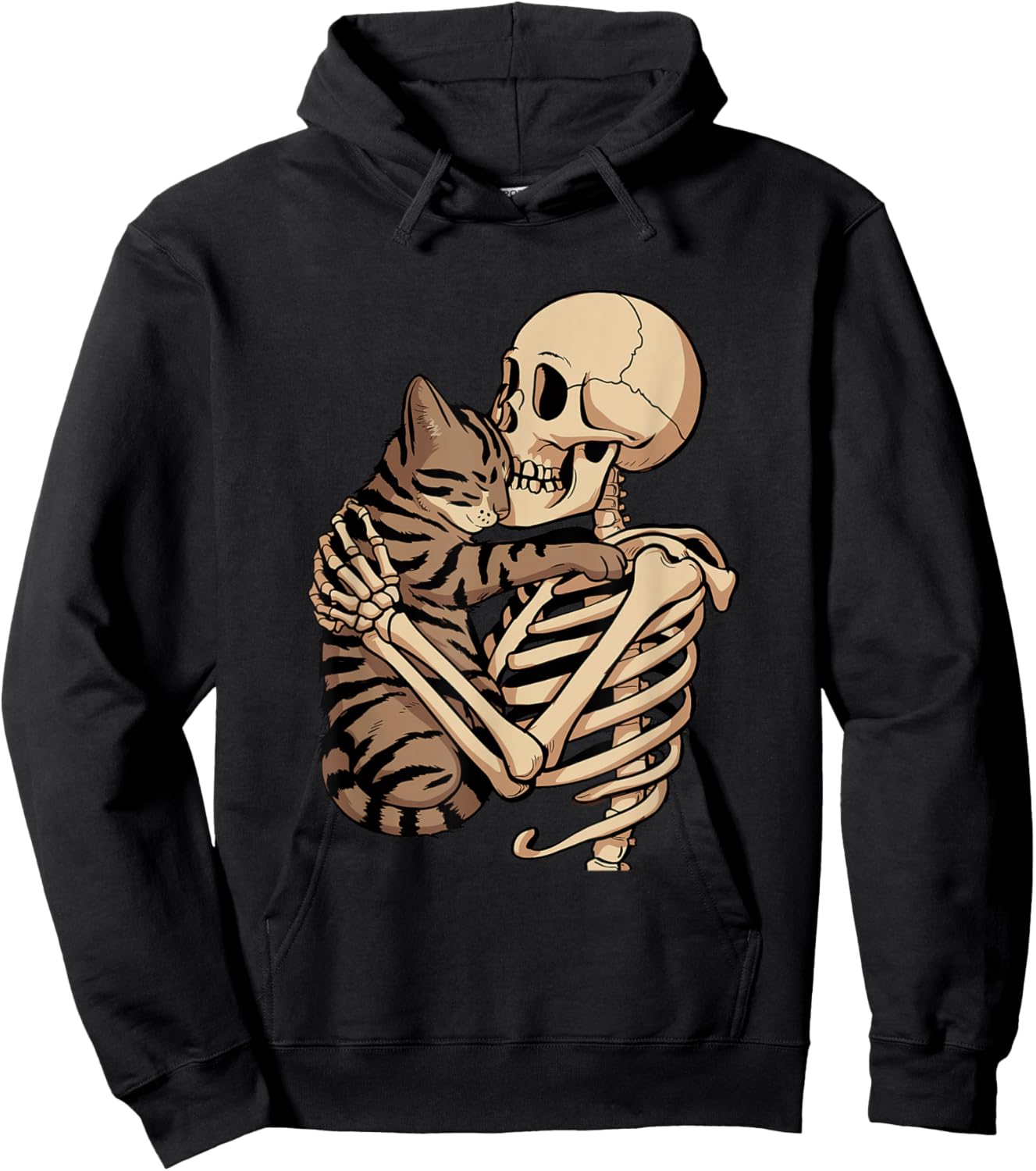 Skeleton Hugging Pet Cat Lovely Halloween Cat Fashion Women Hoodie - Hoodie | Black