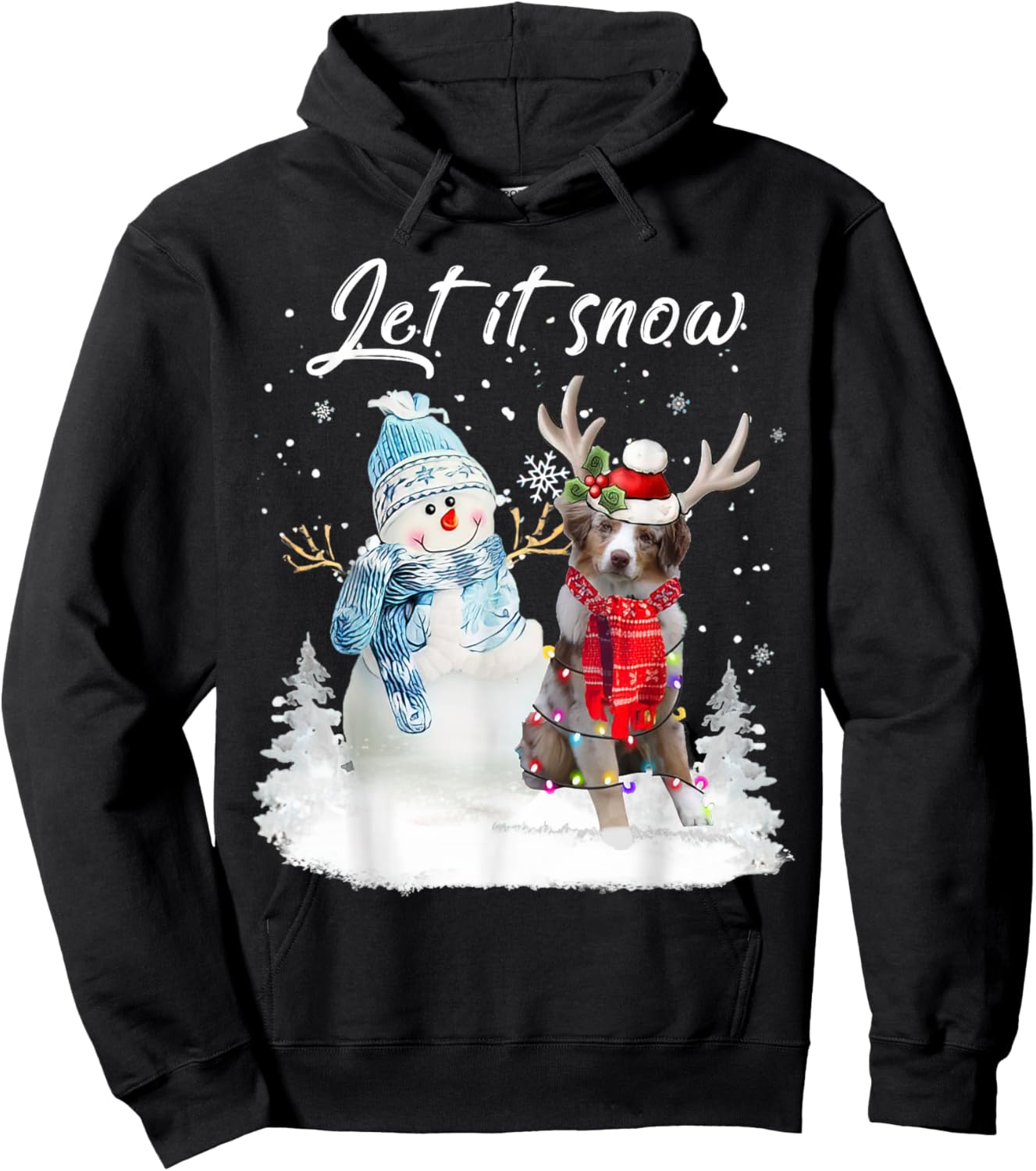 Australian Shepherd Santa Dog Christmas Snowman Xmas Pajama Hoodie - Hoodie | Black