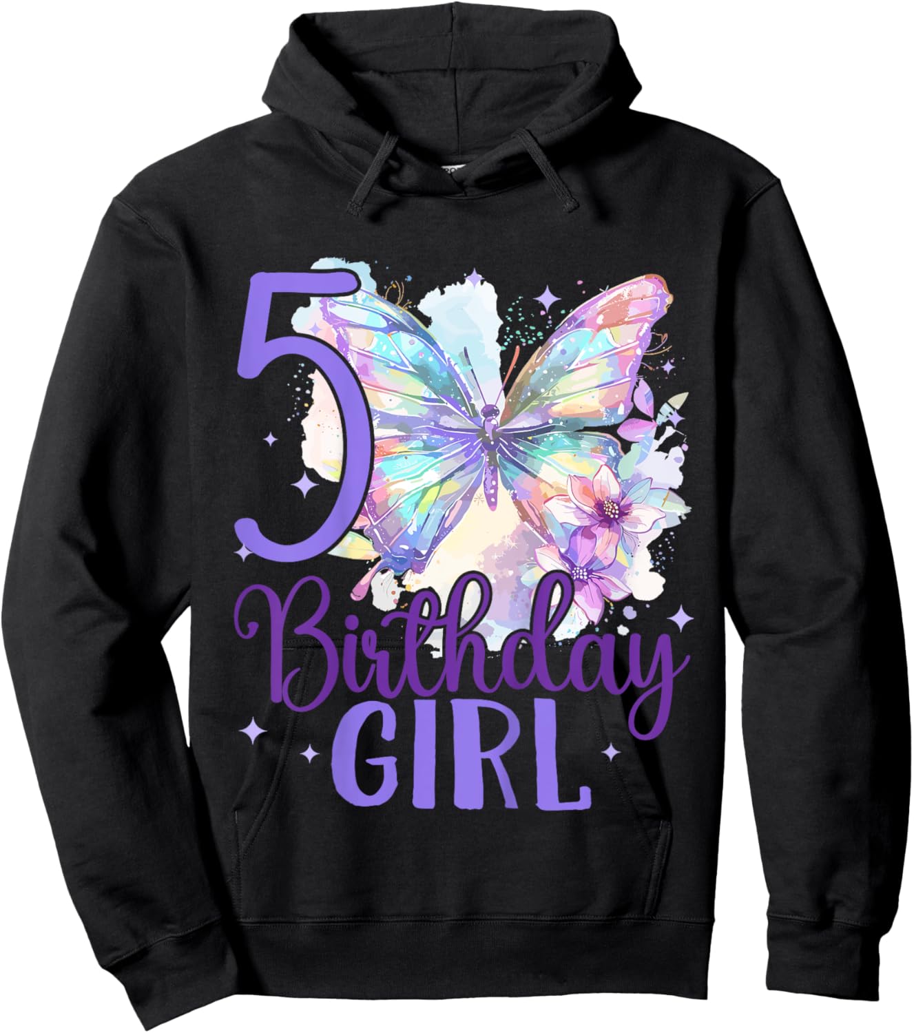 Kids 5th Birthday Butterfly 5 Years Five Finally 5 Birthday Girl Hoodie - Hoodie | Black