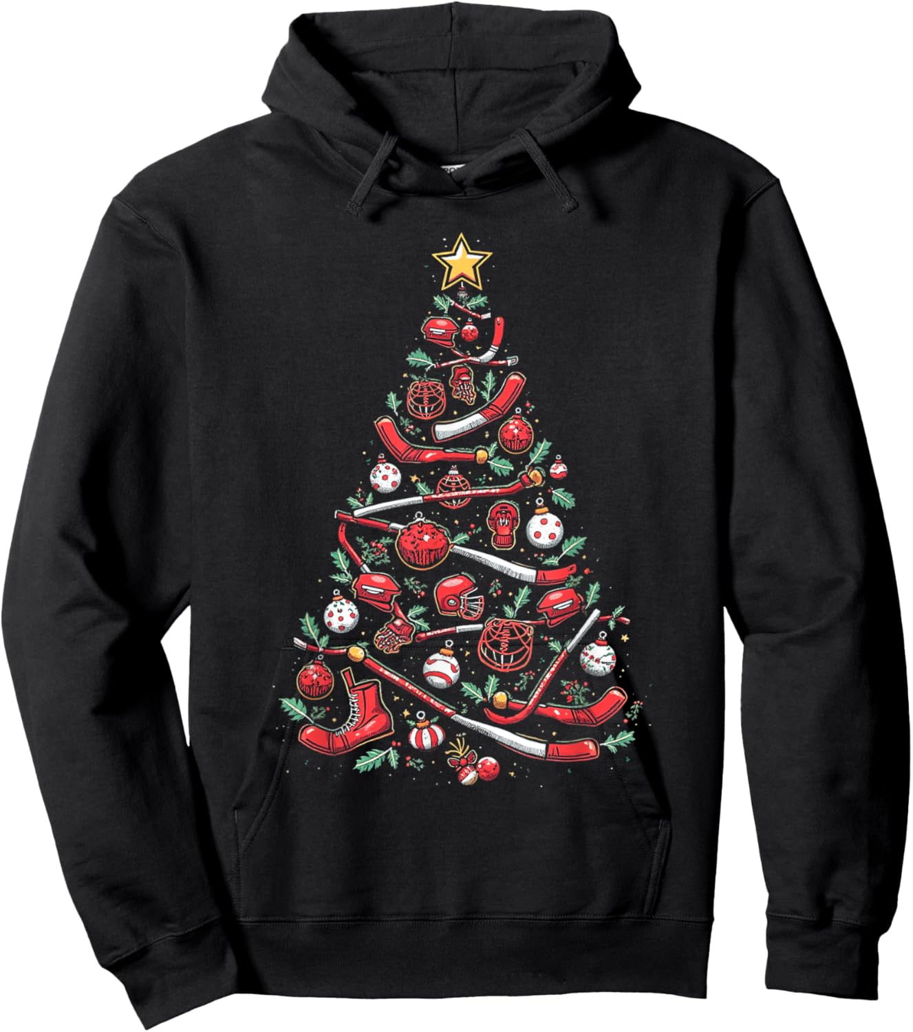 Hockey Christmas Tree Hoodie - Hoodie | Black