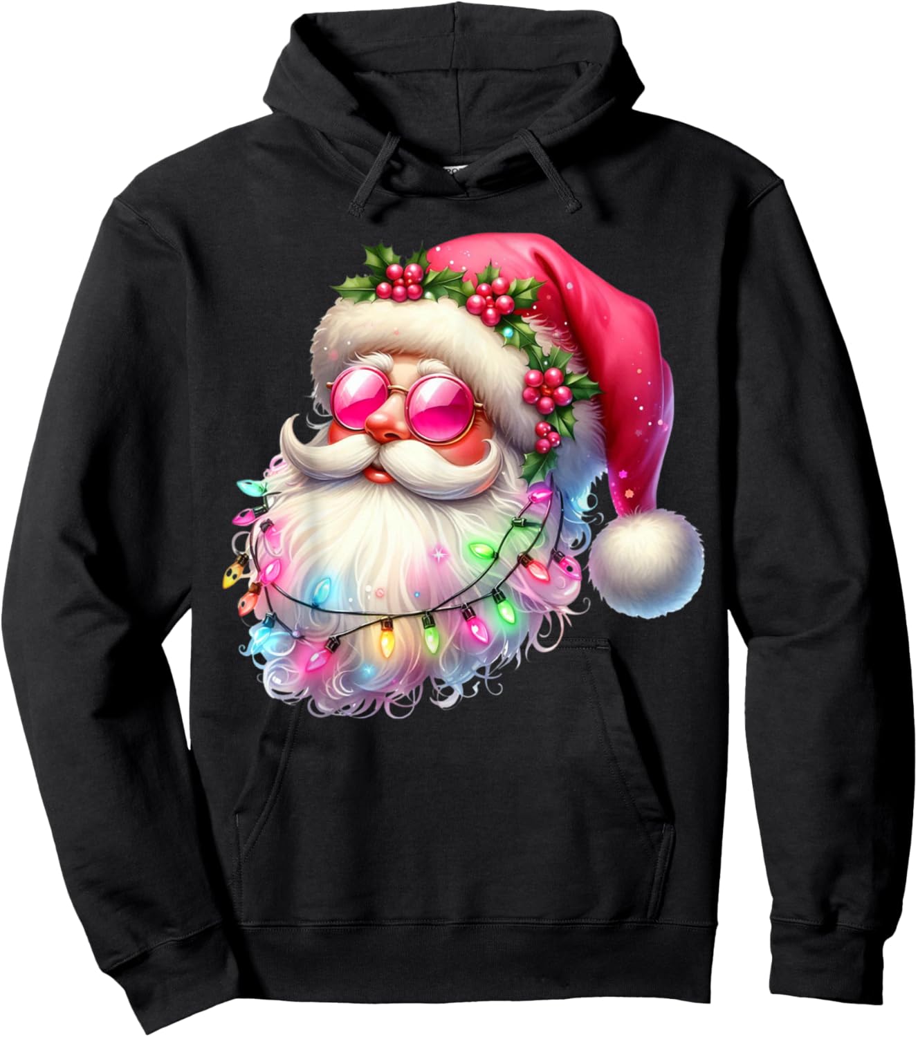 Santa Claus Pink Christmas Face Old Xmas Vintage Pink Santa Hoodie - Hoodie | Black