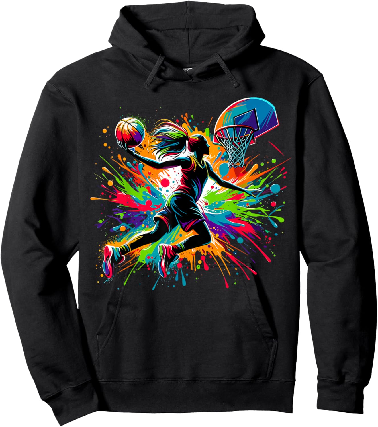 Basketball Girl Graffiti Colourful Hoodie - Hoodie | Black