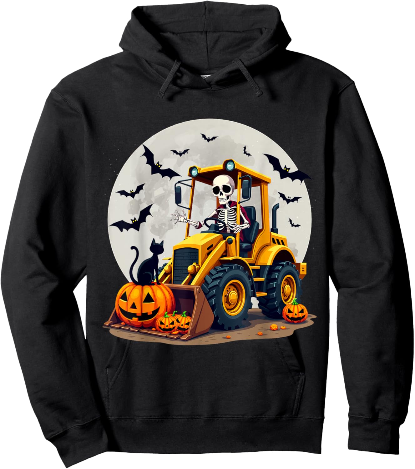 Spooky Skeleton Loader Pumpkins Black Cat Halloween Kids Hoodie - Hoodie | Black