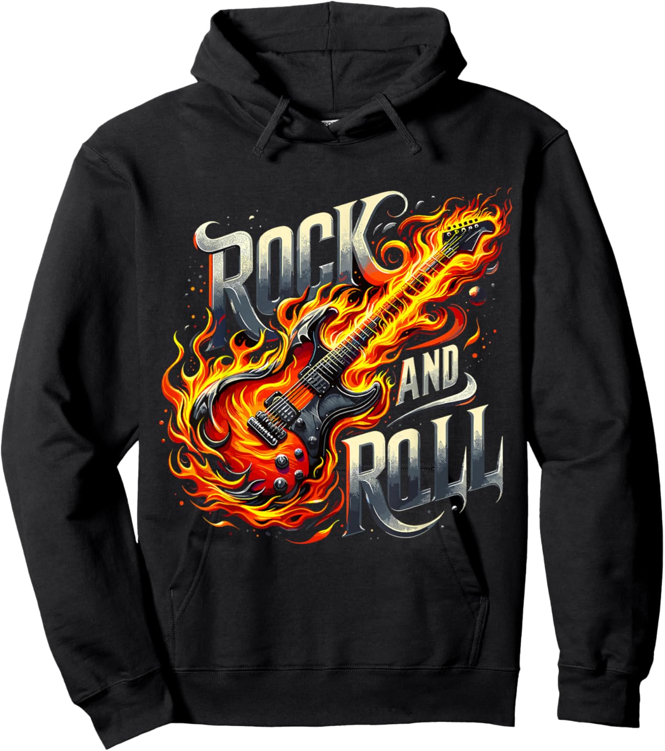 Rock and Roll Electric Guitar Band Guitarist Lets Rock Hoodie - Hoodie | Black