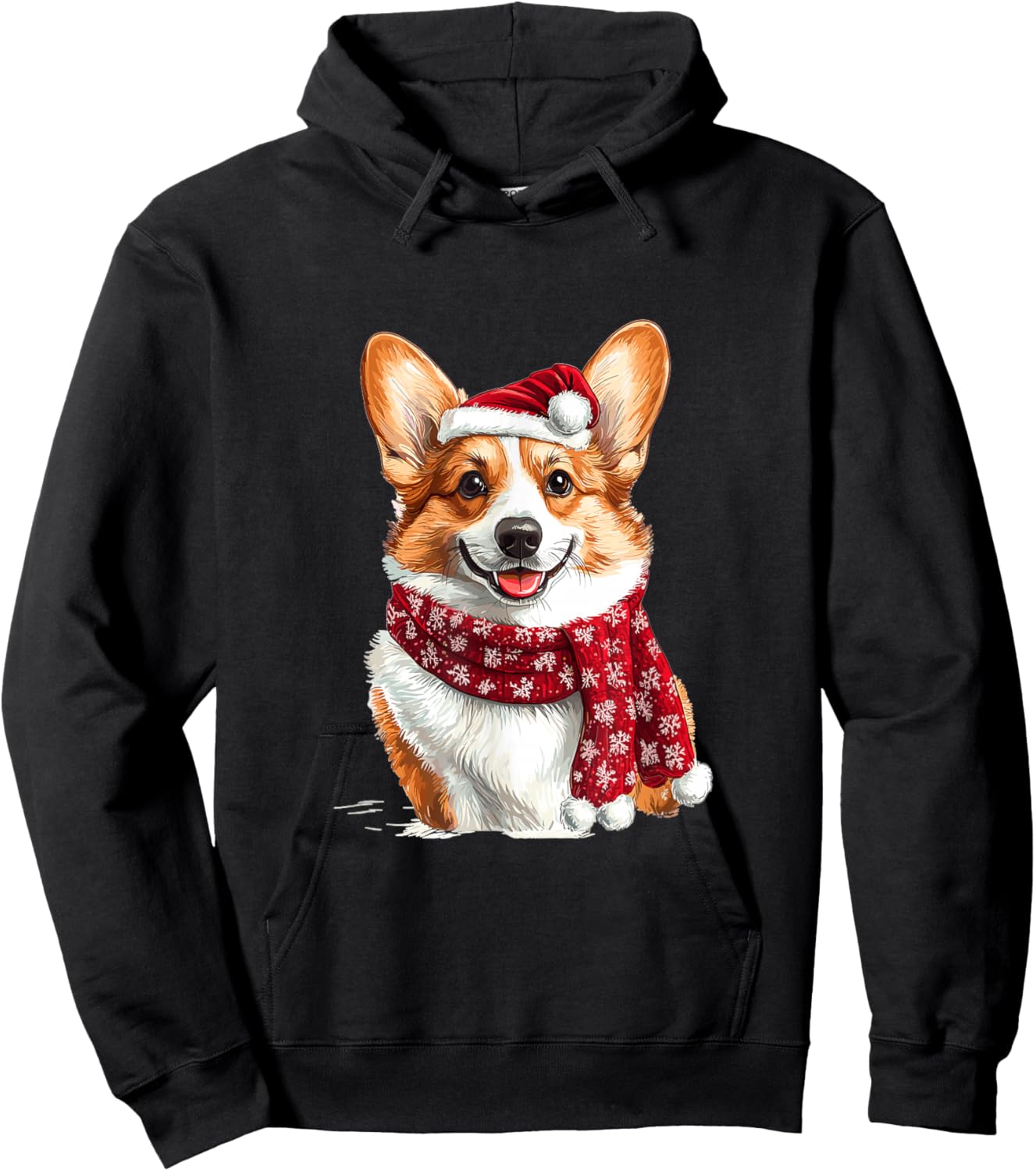 Cute Pembroke Welsh Corgi Dog Christmas Merry X-mas Graphic Hoodie - Hoodie | Black