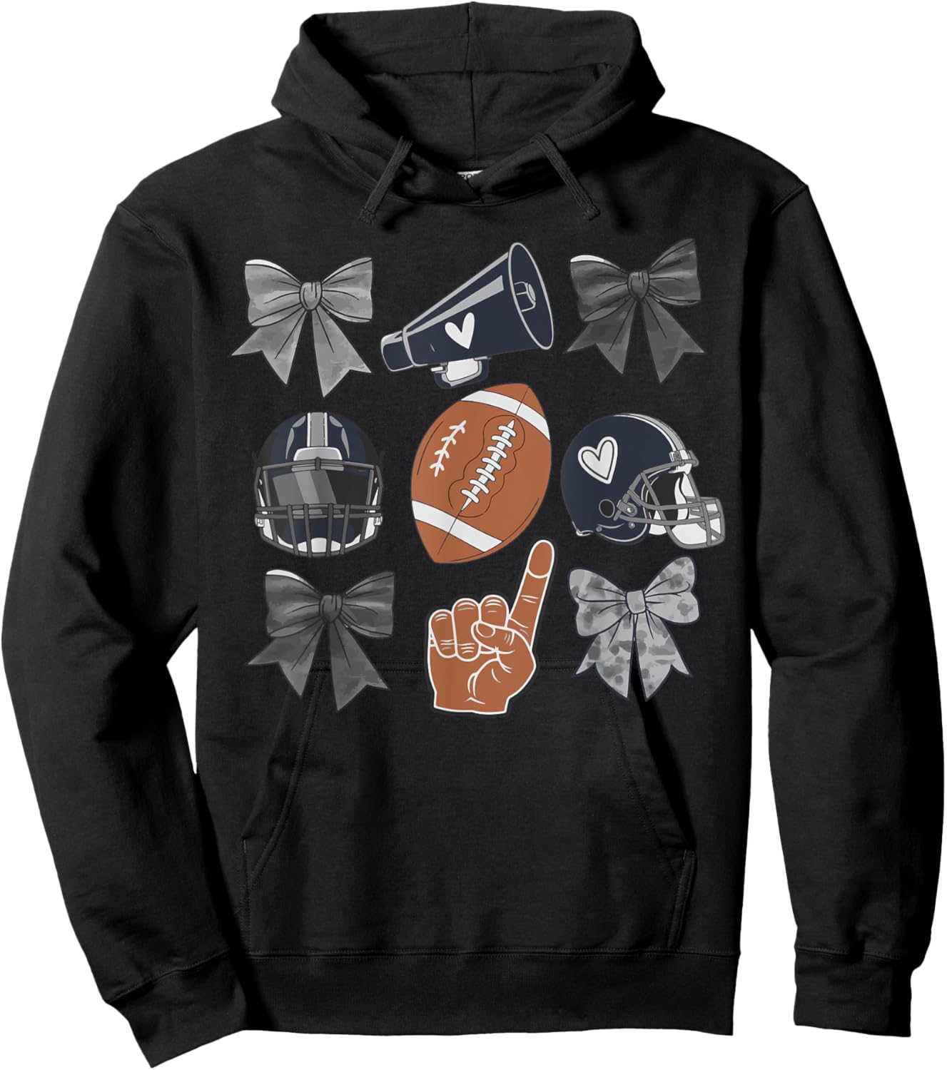 Football Love Cheer Helmet Bows Fan Sports Women Men Hoodie - Hoodie | Black