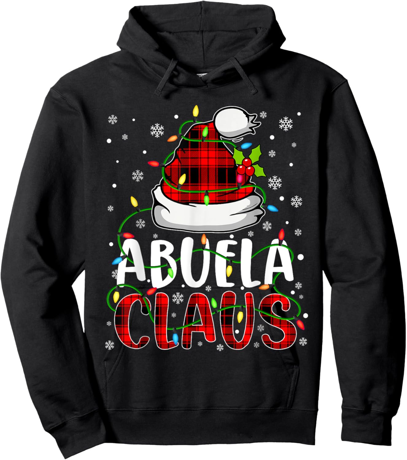 Abuela Claus Shirt Christmas Lights Pajama Family Matching Hoodie - Hoodie | Black