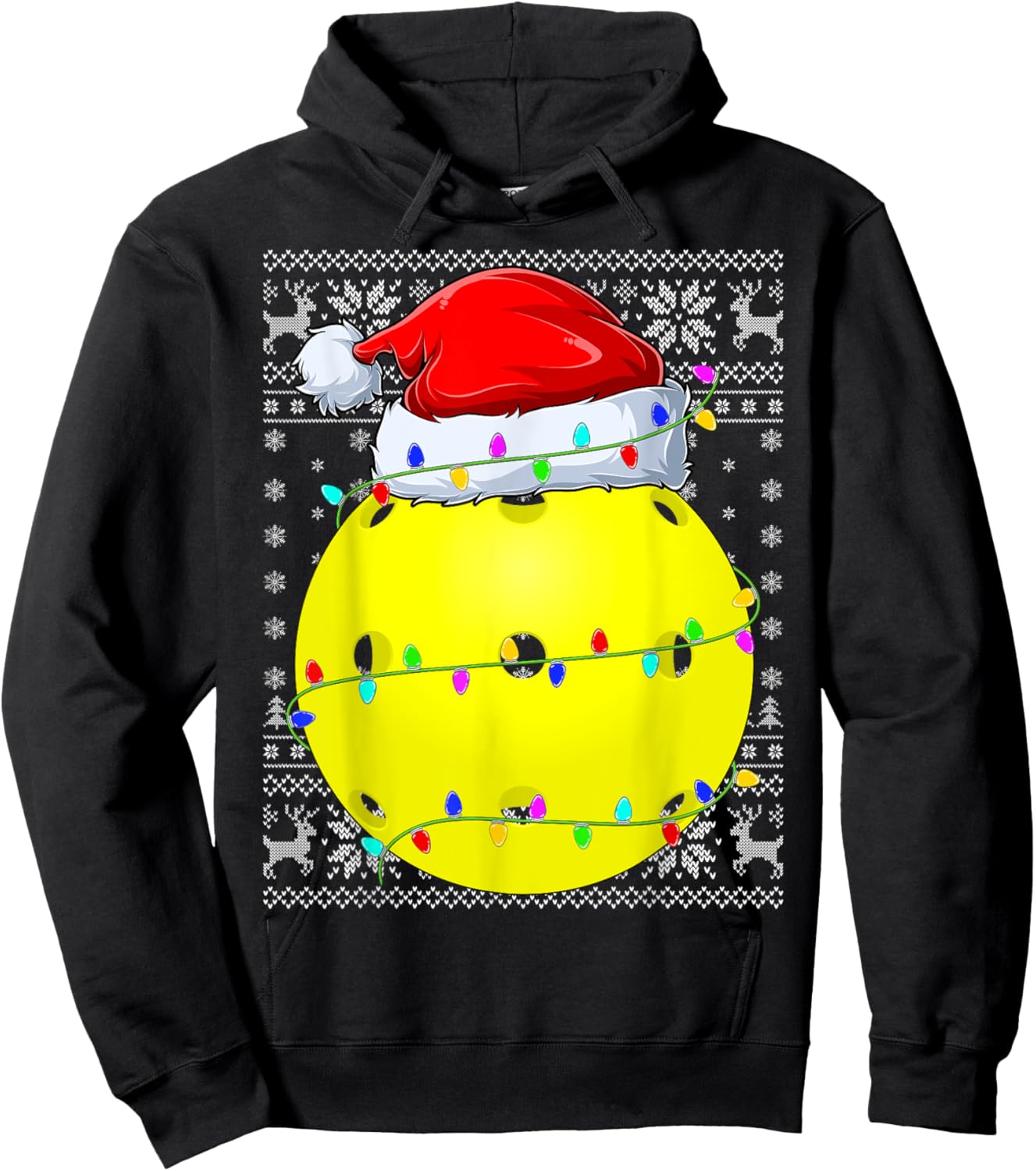 Ugly Sweater Sports Player Santa Hat Pickleball Christmas Hoodie - Hoodie | Black