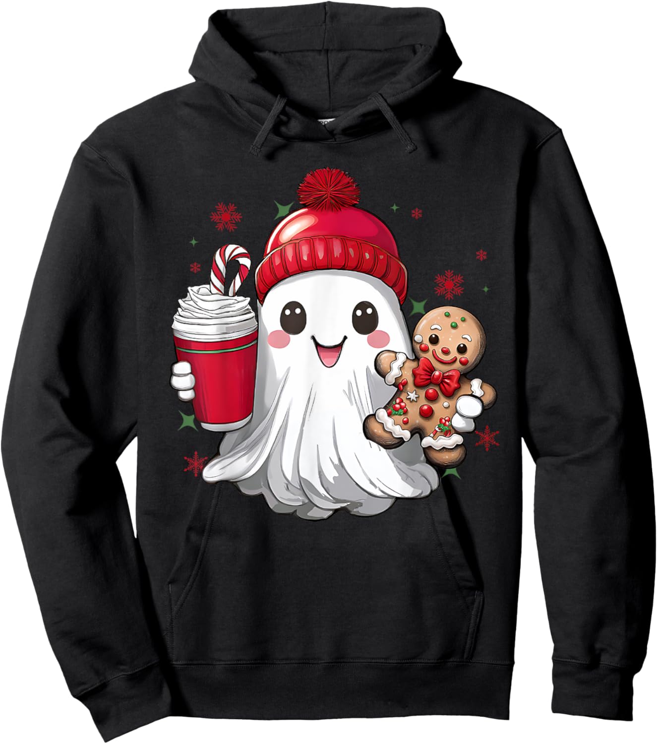 Cute Christmas Ghost Coffee Gingerbread Boojee Xmas Holiday Hoodie - Hoodie | Black