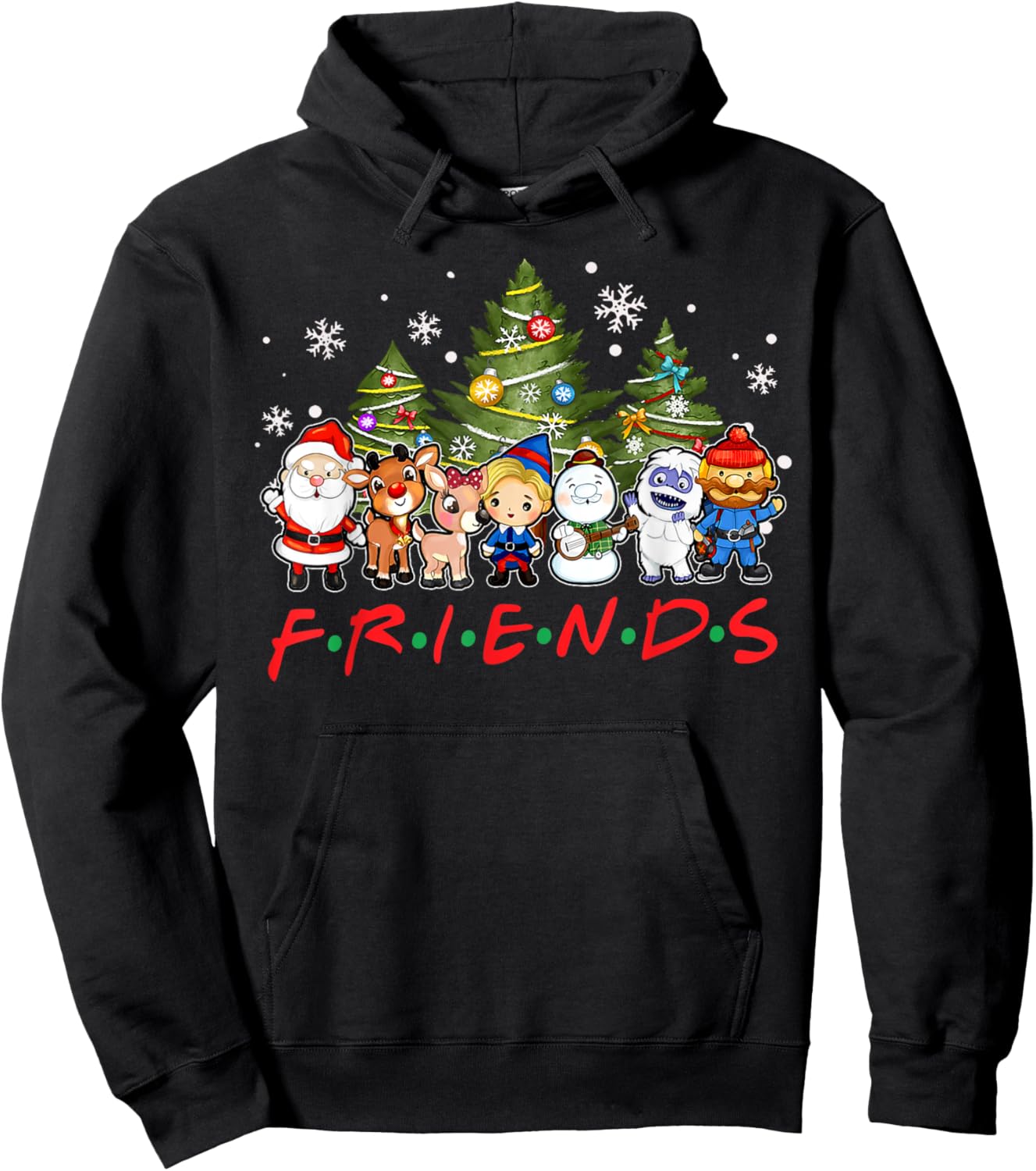 Christmas Santa Friends Rudolph Snowman Family Xmas Holiday Hoodie - Hoodie | Black