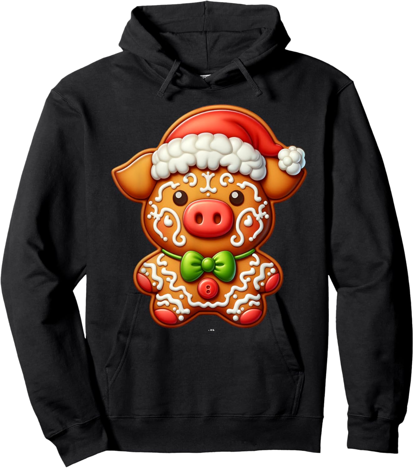 Funny Gingerbread Man Pig Christmas Kids Hoodie - Hoodie | Black