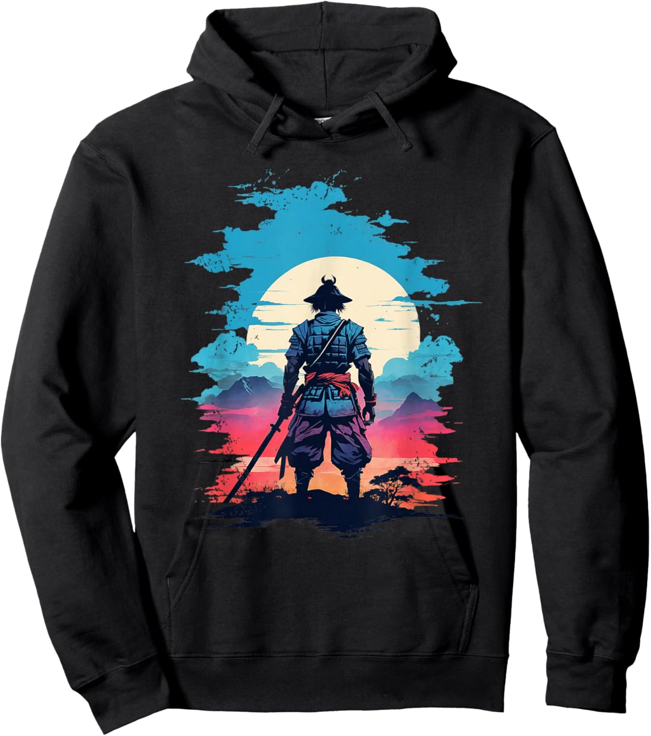 Cool Vintage Mystic Japanese Samurai Anime Silhouette Hoodie - Hoodie | Black
