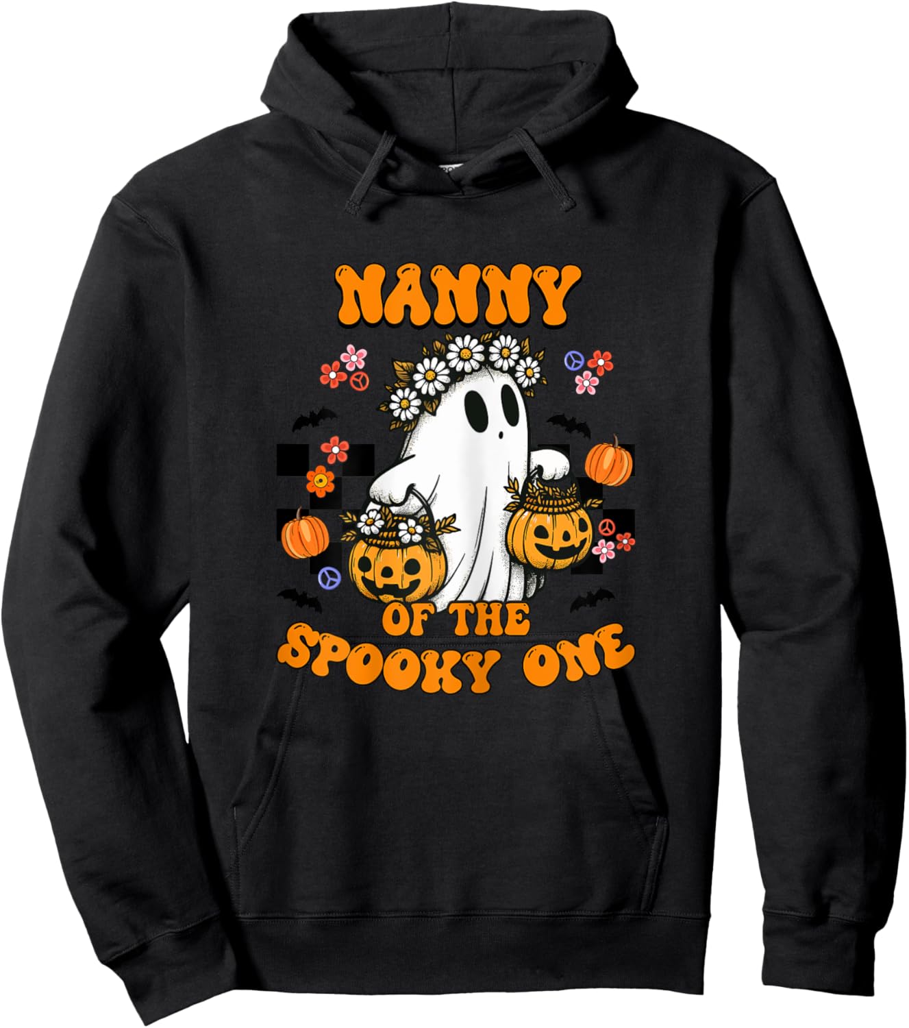 Nanny Of The Spooky One Groovy Halloween Ghost Hoodie - Hoodie | Black
