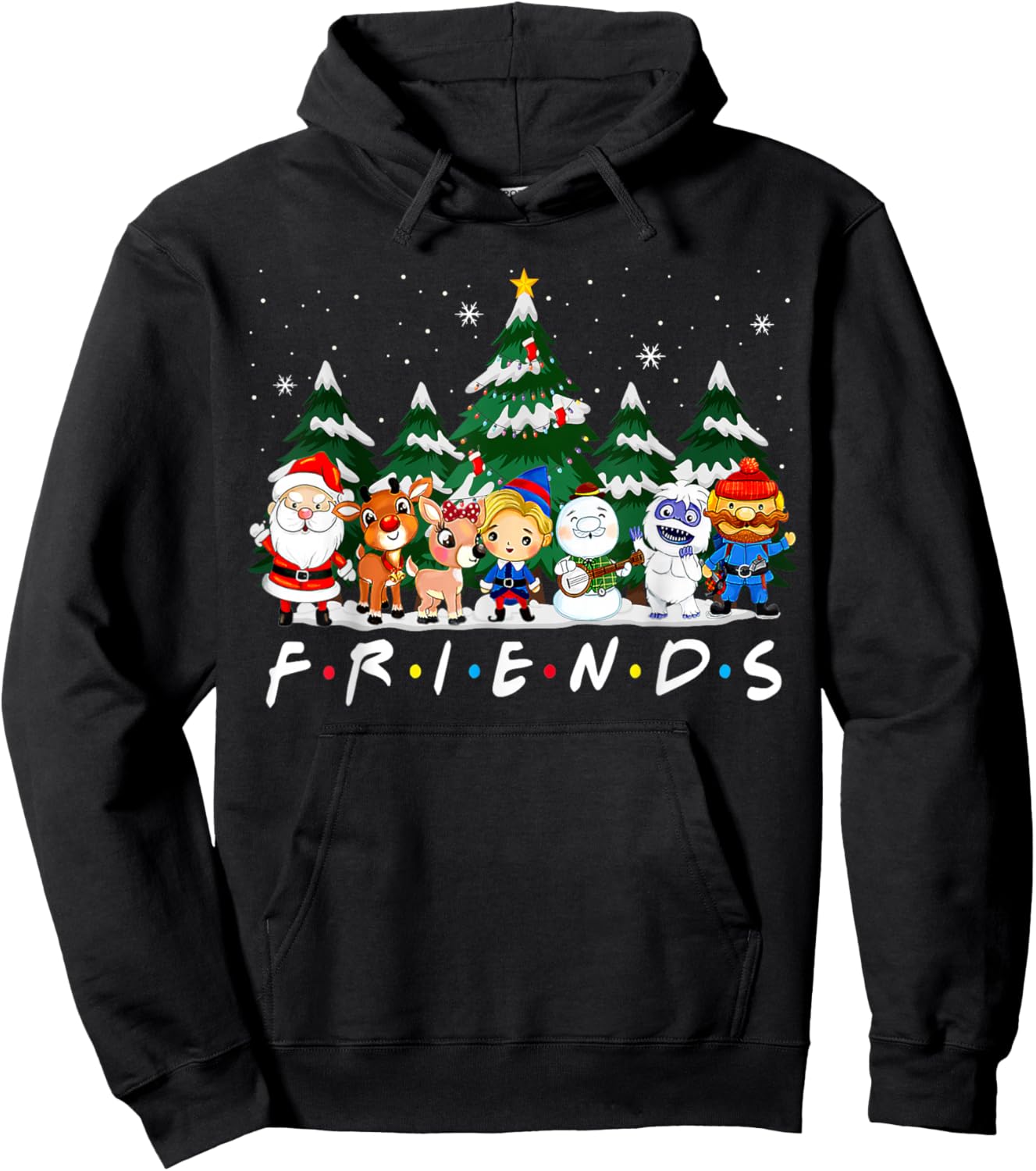 Friends Christmas Santa Rudolph Snowman Family Pajama Xmas Hoodie - Hoodie | Black