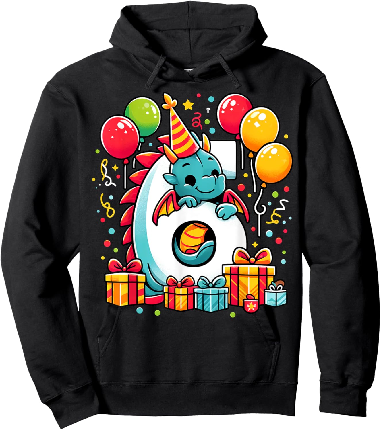 Kids Dragon Theme sixth Bday Party 6th Dragon Birthday Hoodie - Hoodie | Black