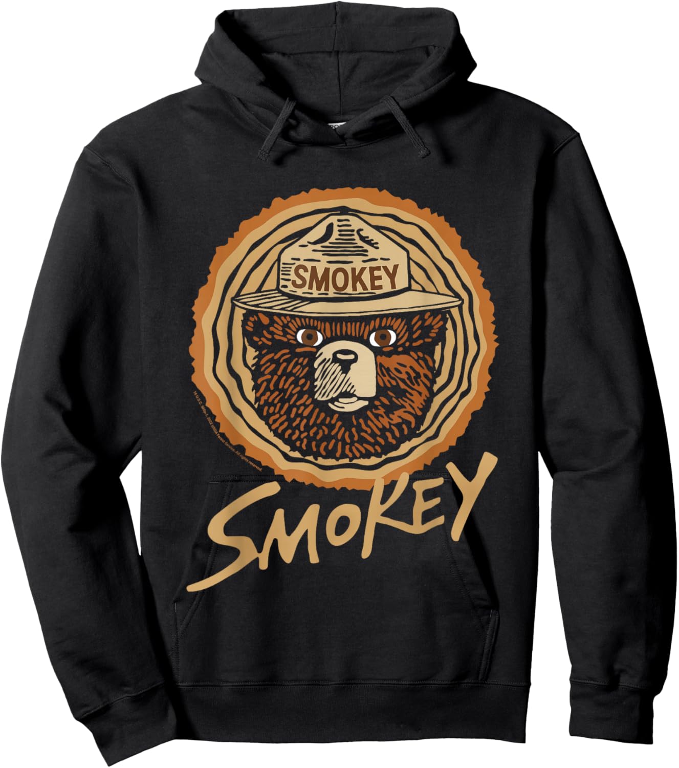 Smokey Bear Vintage Wood Cut Bear Face Hoodie - Hoodie | Black