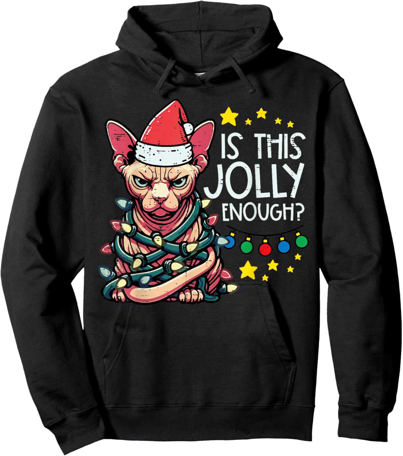 Christmas Angry Cat Is This Jolly Enough Xmas Men Women Kid Hoodie - Hoodie | Black