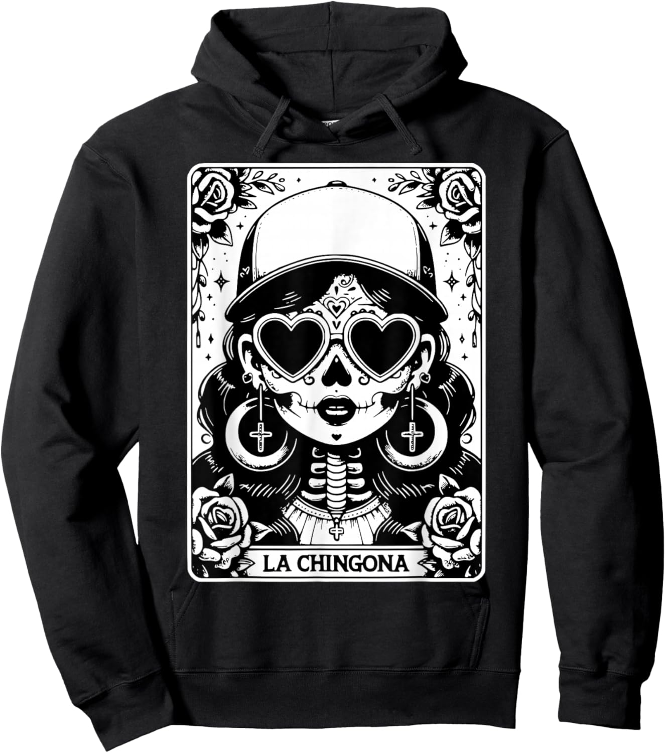Retro La Chingona Tarot Card Mexican Skeleton Women Hoodie - Hoodie | Black