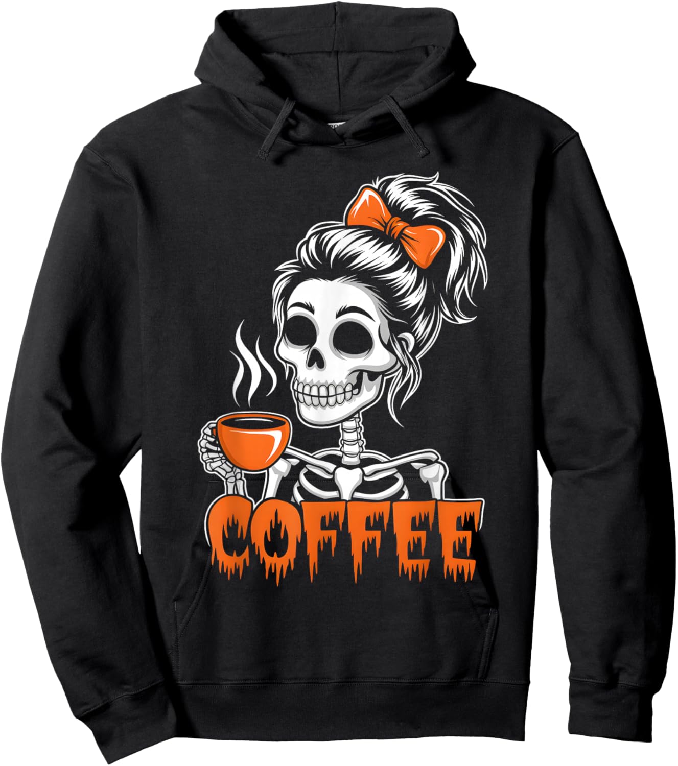 Halloween Skeleton Messy Bun Coffee Funny Costume Mom Women Hoodie - Hoodie | Black