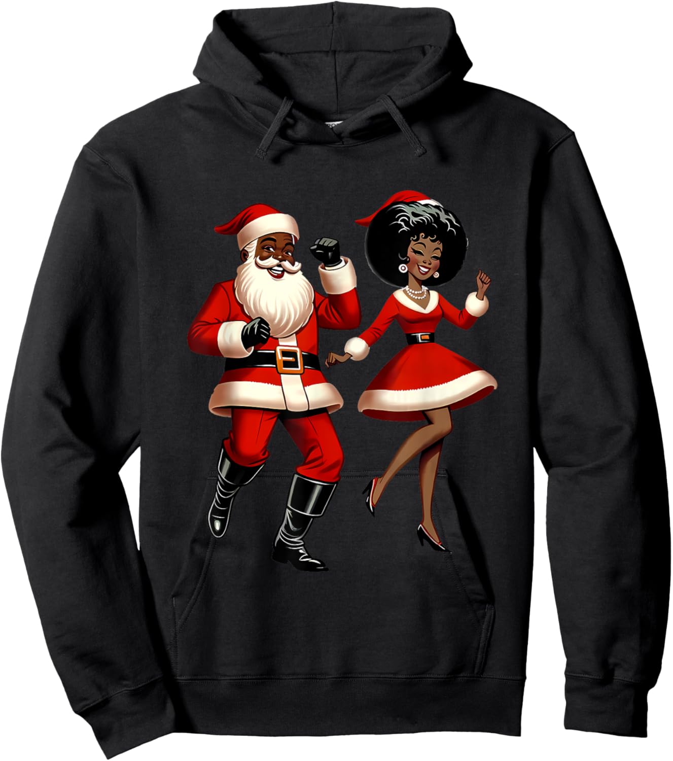 African Santa Mrs Claus Dancing African American Christmas Hoodie - Hoodie | Black