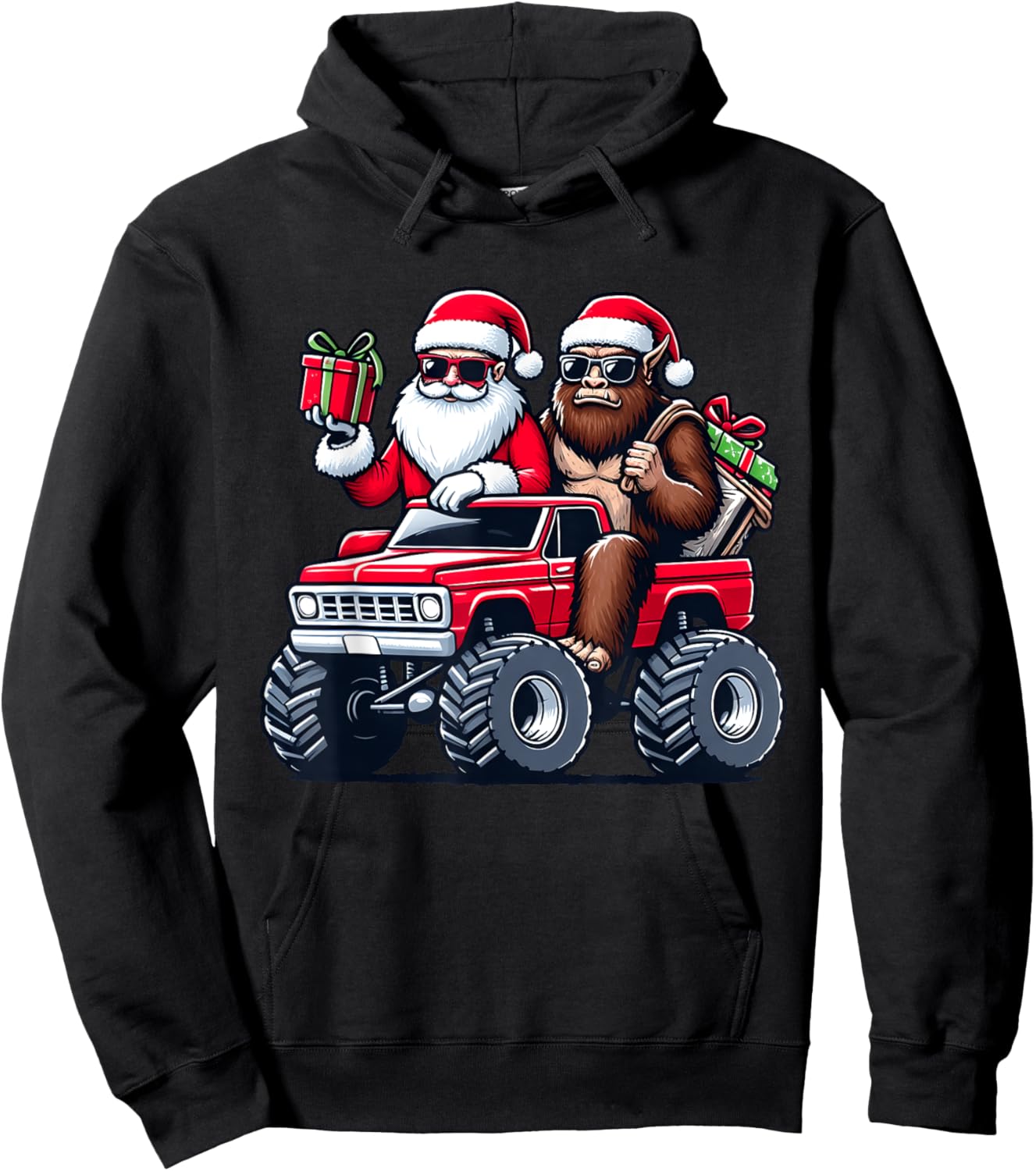 Santa Bigfoot Riding Monster Truck Christmas Toddler Kids Hoodie - Hoodie | Black