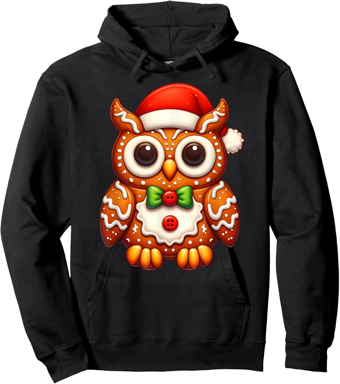 Funny Gingerbread Man Owl Christmas Kids Hoodie - Hoodie | Black