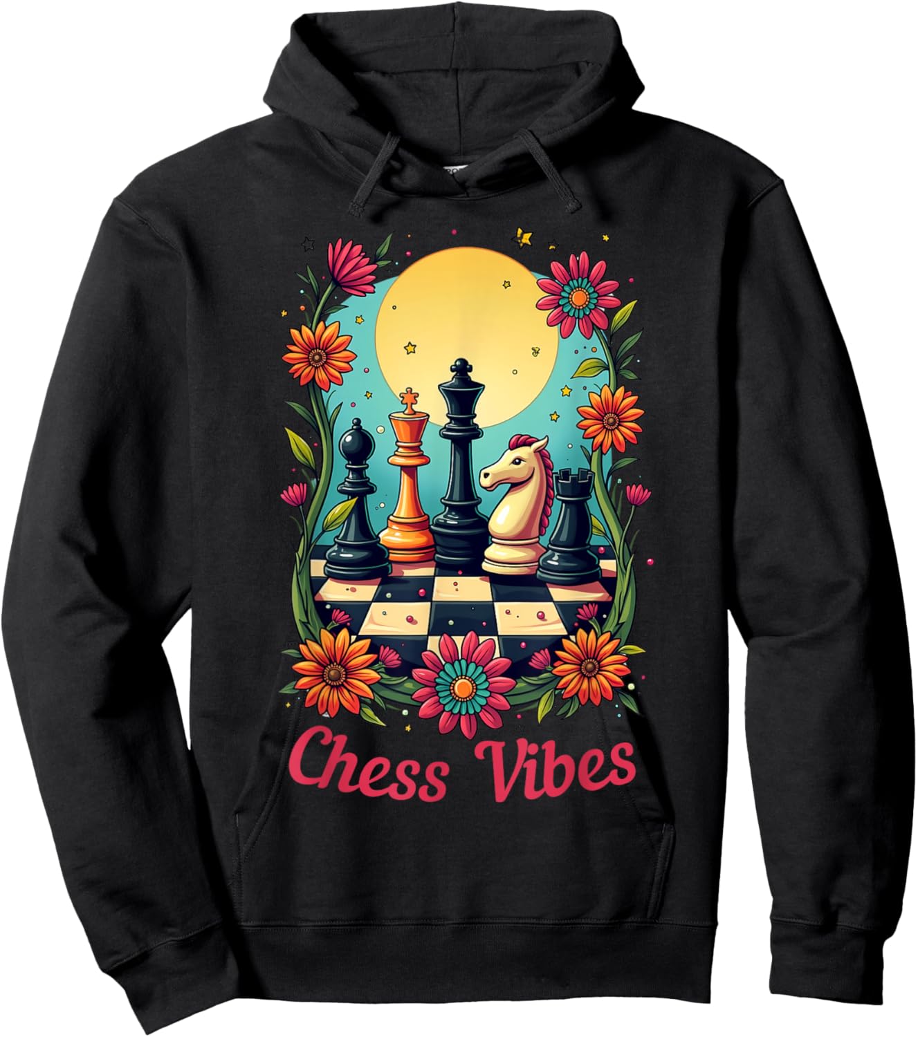 Chess Vibes, Funny Chess Player Retro Girls Women Hoodie - Hoodie | Black