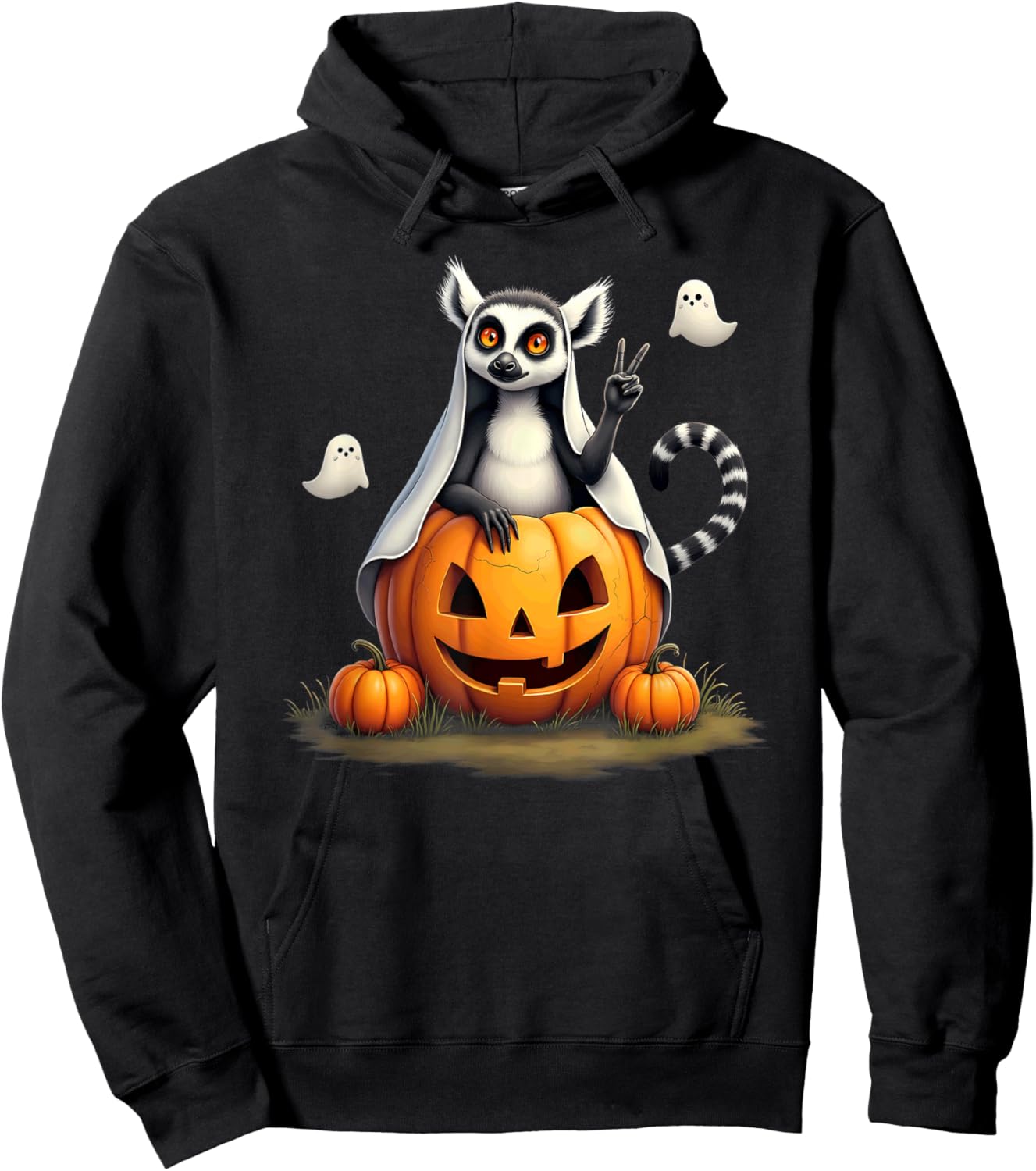 Pumpkin Boo Ghost Lemur Halloween Costume Hoodie - Hoodie | Black